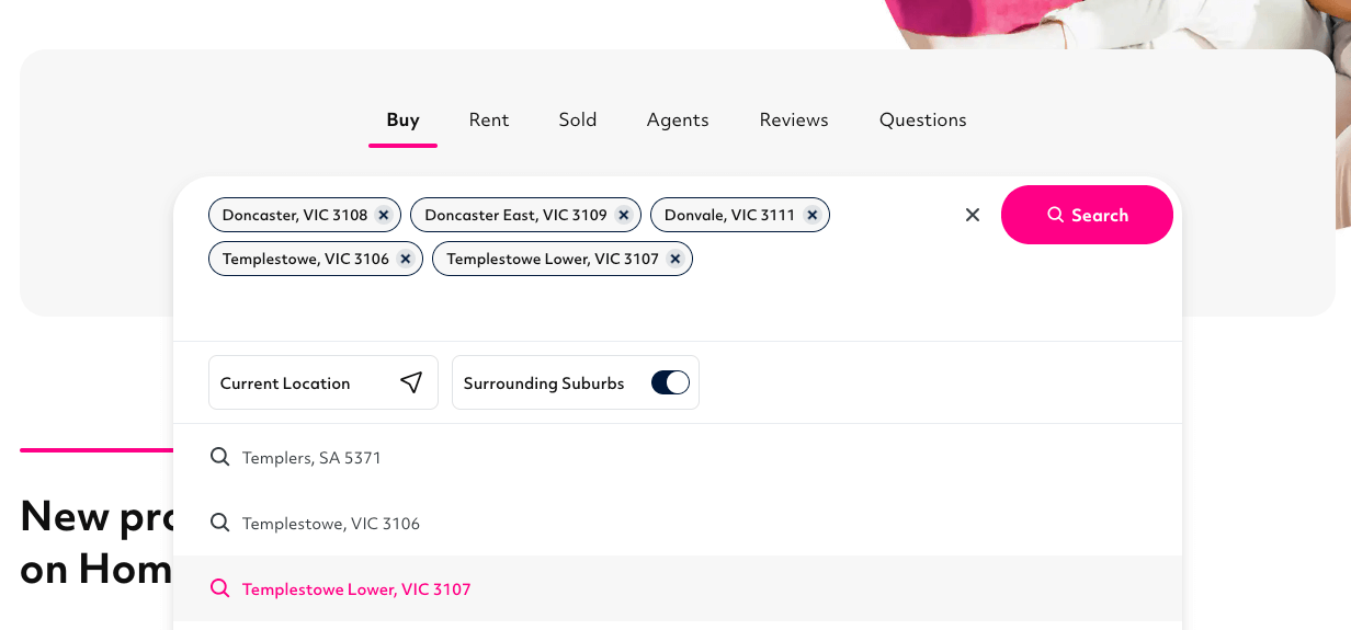 Search with multiple suburbs