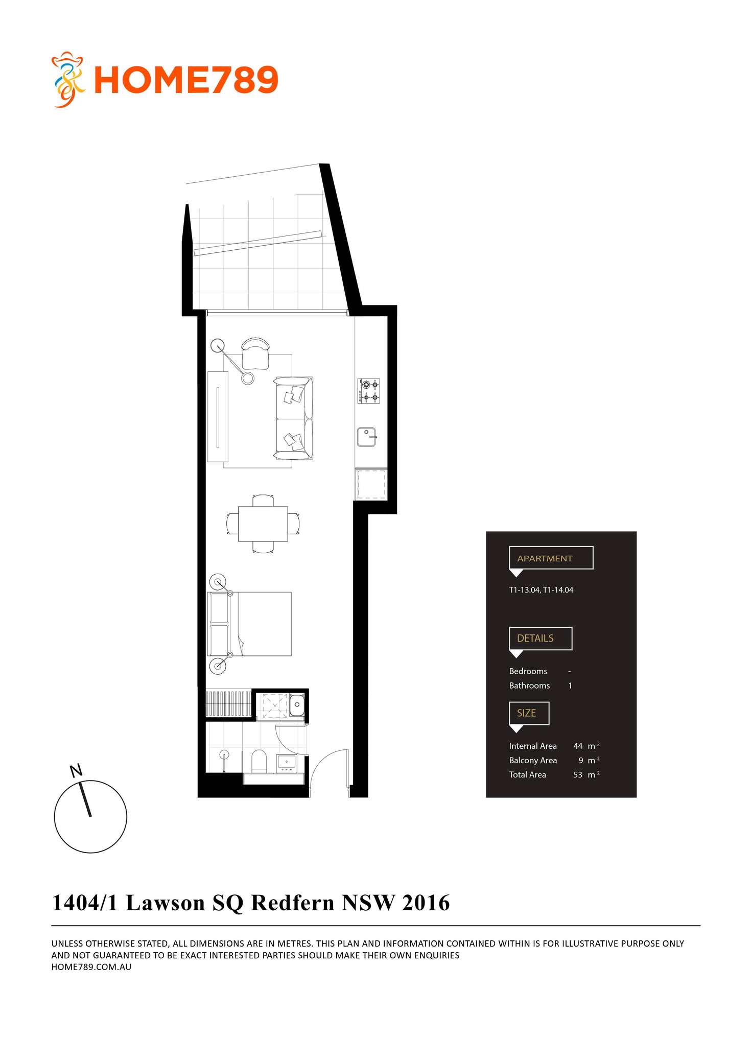 Floorplan of Homely studio listing, 1404/1 Lawson Square, Redfern NSW 2016