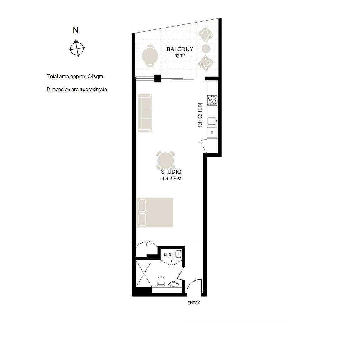 Floorplan of Homely studio listing, 1303/1B Lawson Square, Redfern NSW 2016