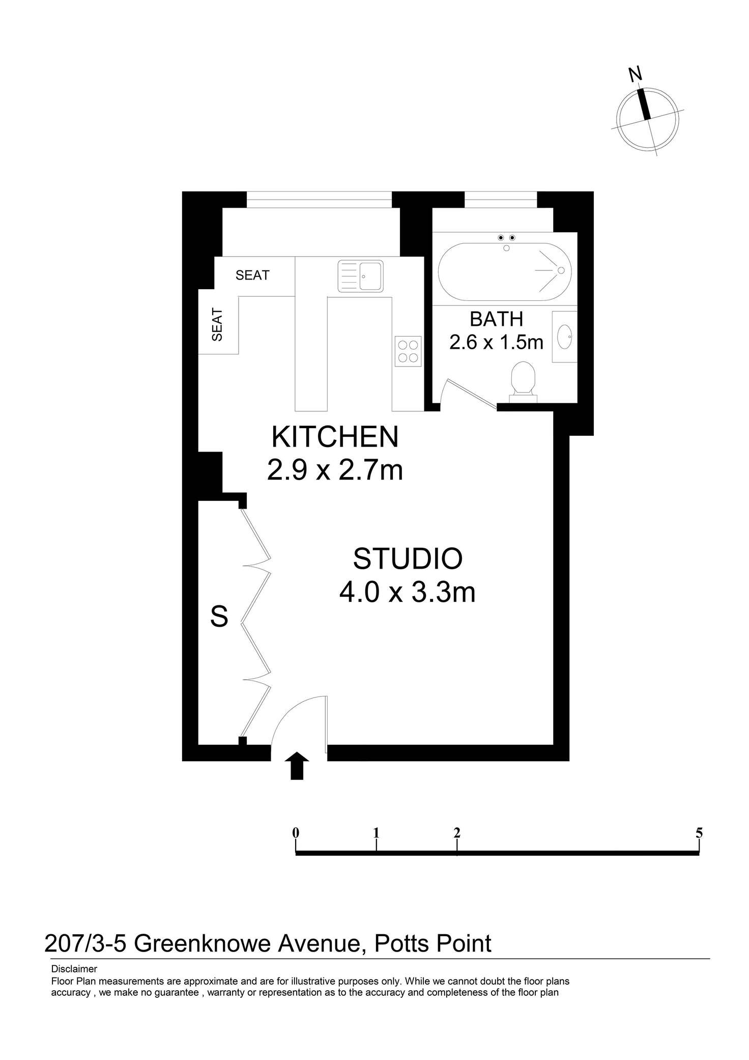 Floorplan of Homely studio listing, 207/3-5 Greenknowe Avenue, Elizabeth Bay NSW 2011