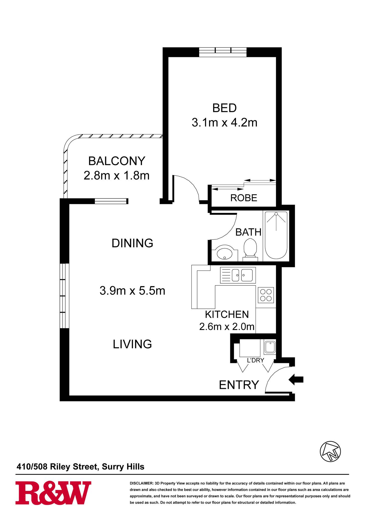 Floorplan of Homely apartment listing, 410/508 Riley Street, Surry Hills NSW 2010