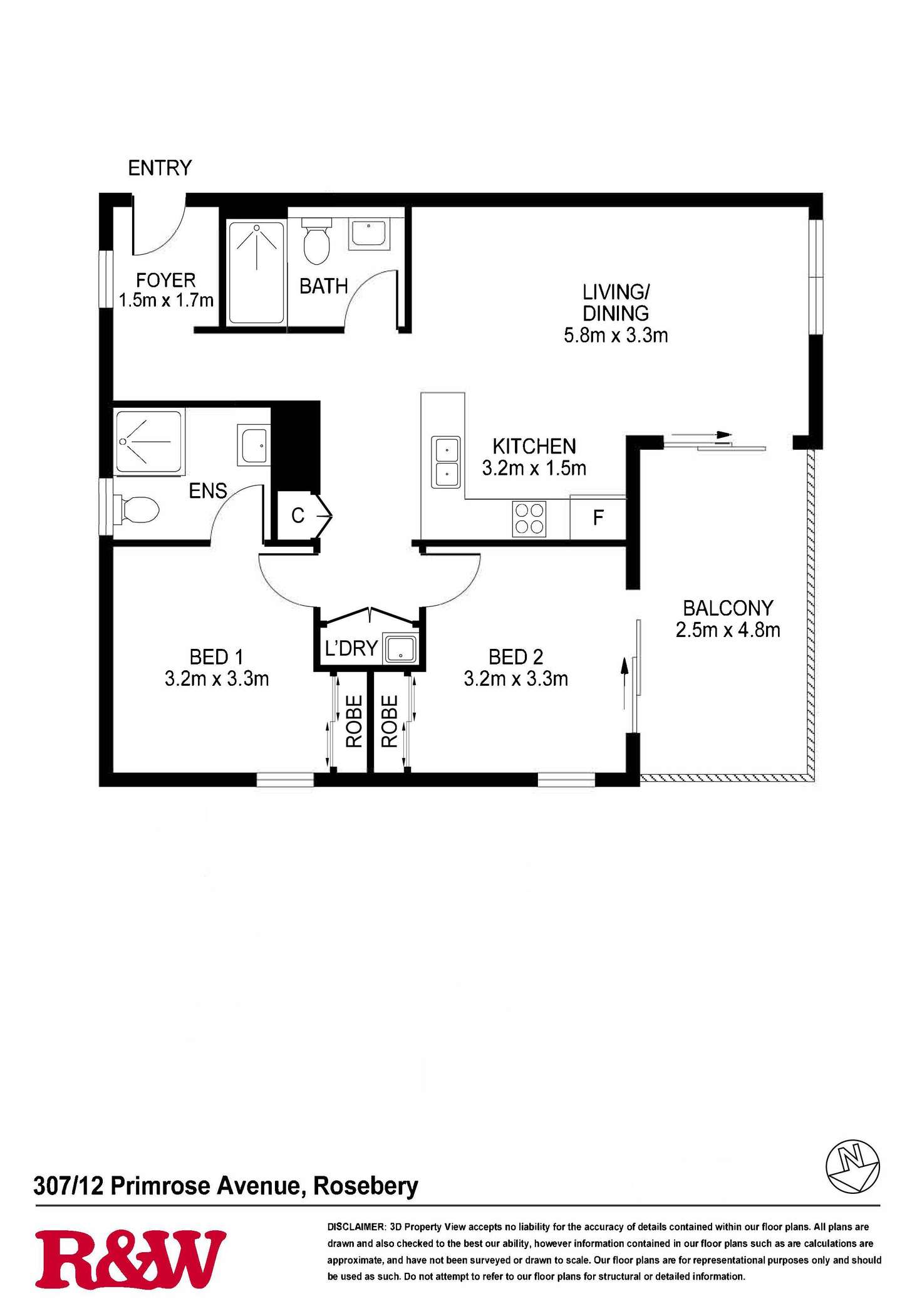 Floorplan of Homely apartment listing, 307/12 Primrose Avenue, Rosebery NSW 2018