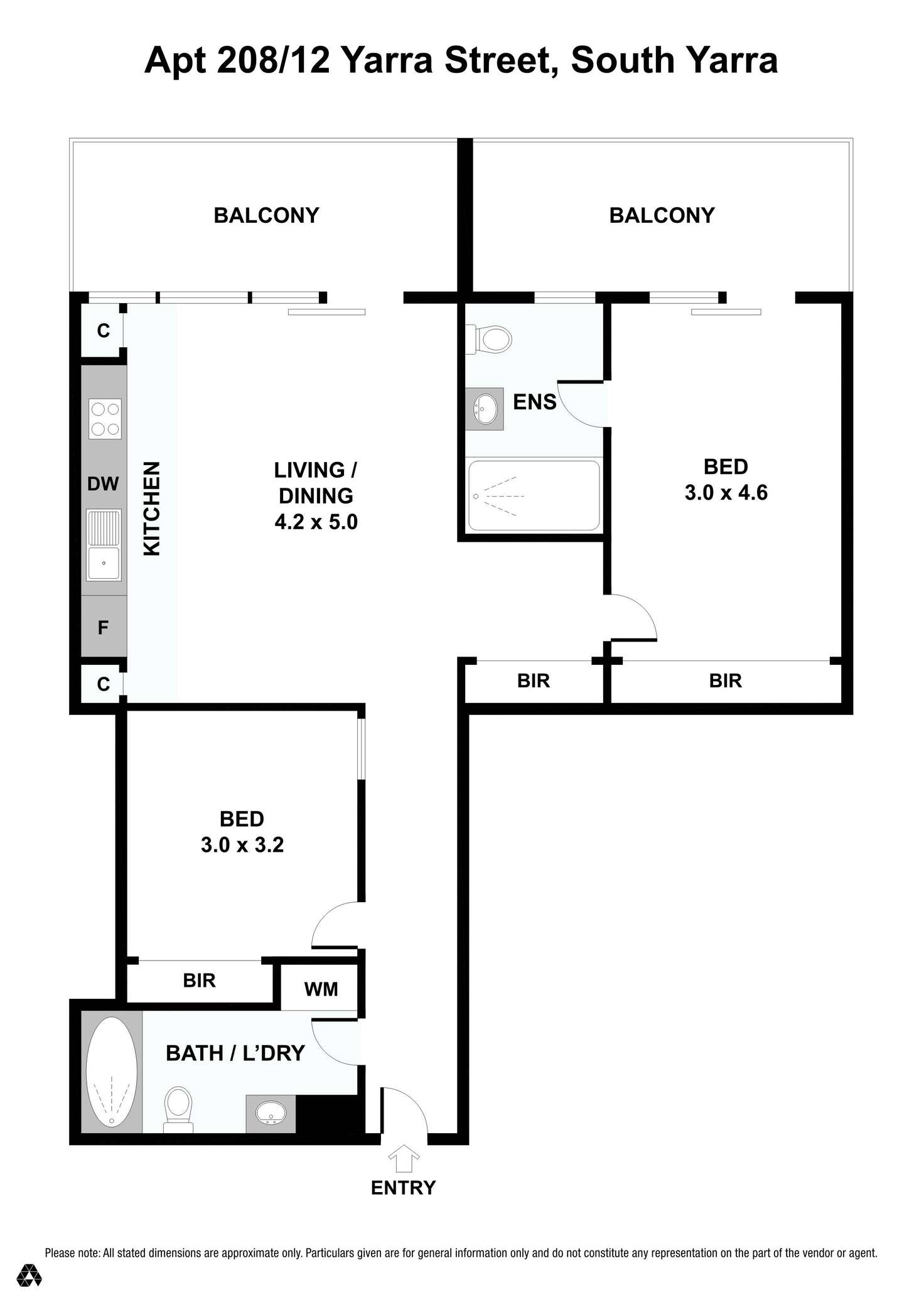 Floorplan of Homely apartment listing, 208/12 Yarra Street, South Yarra VIC 3141