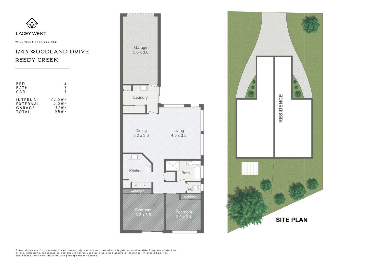 Floorplan of Homely semiDetached listing, 1/43A Woodland Drive, Reedy Creek QLD 4227