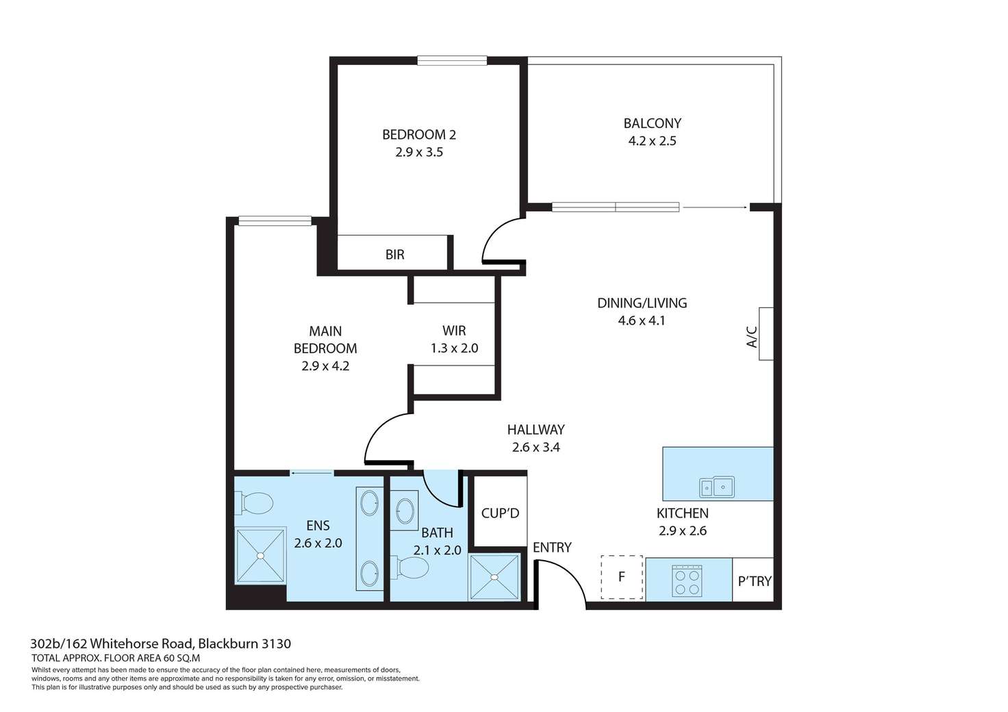 Floorplan of Homely unit listing, 302B/162 Whitehorse Road, Blackburn VIC 3130