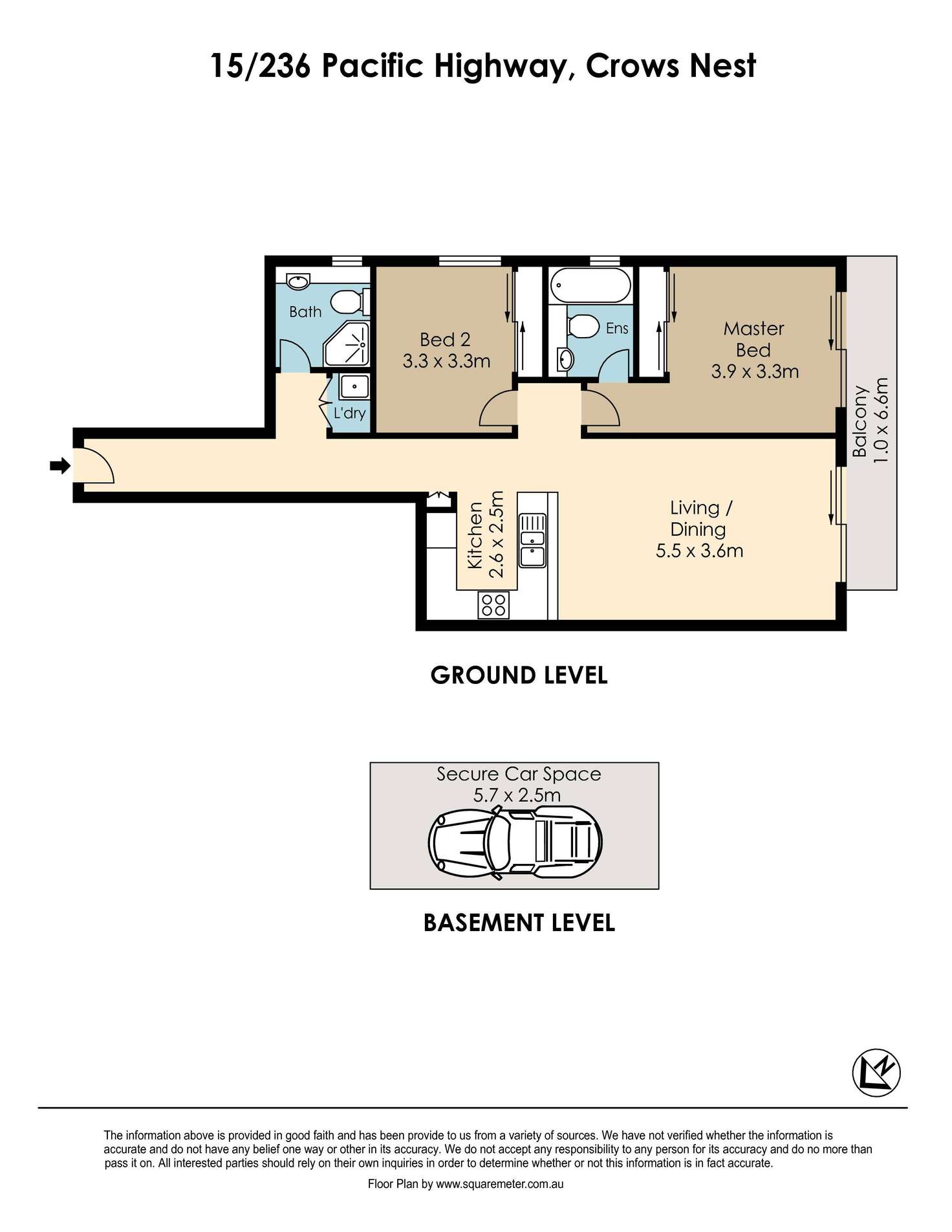 Floorplan of Homely apartment listing, 15/236 Pacific Highway, Crows Nest NSW 2065