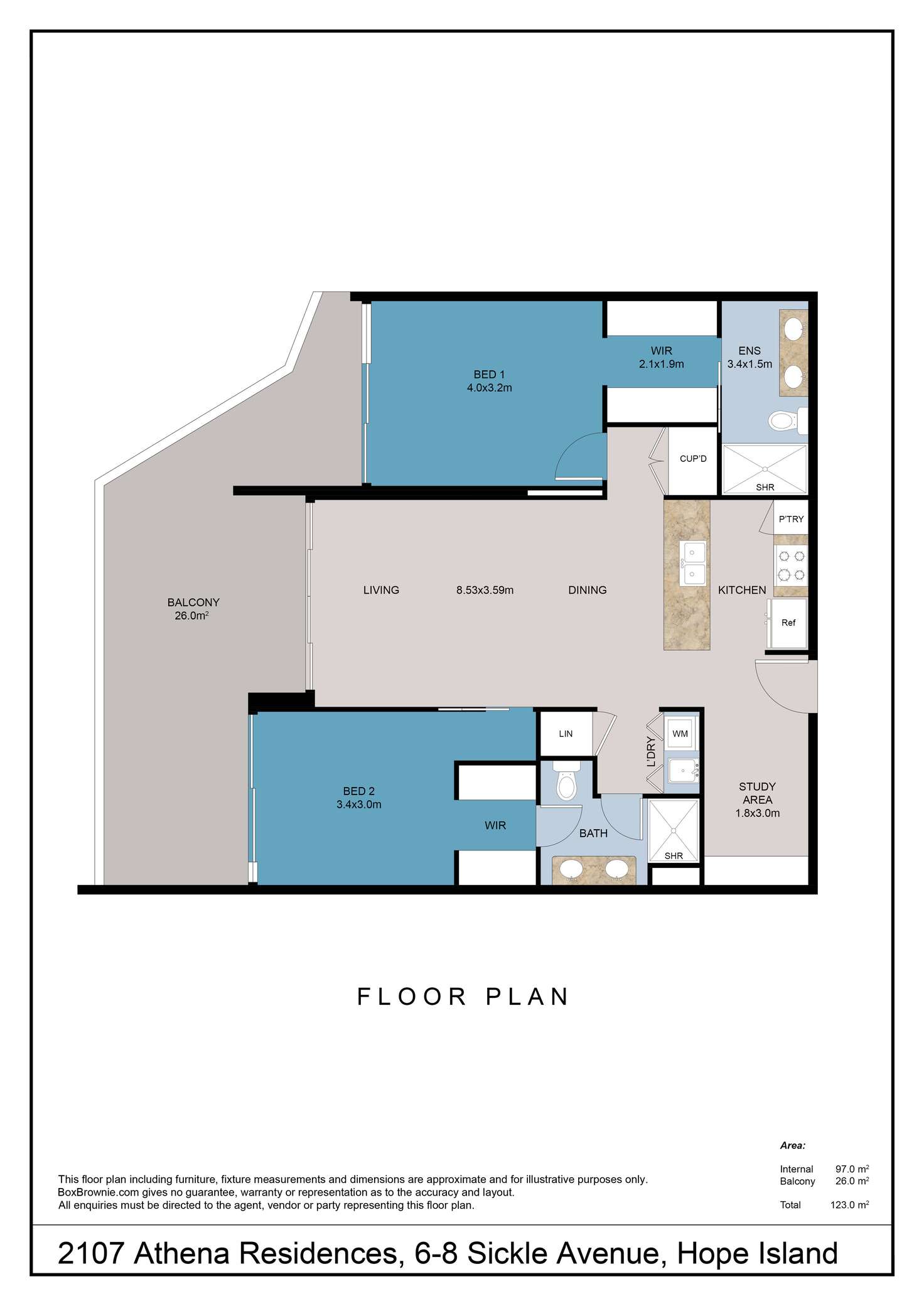 Floorplan of Homely apartment listing, Level 1/2107/6-8 Sickle Avenue, Hope Island QLD 4212