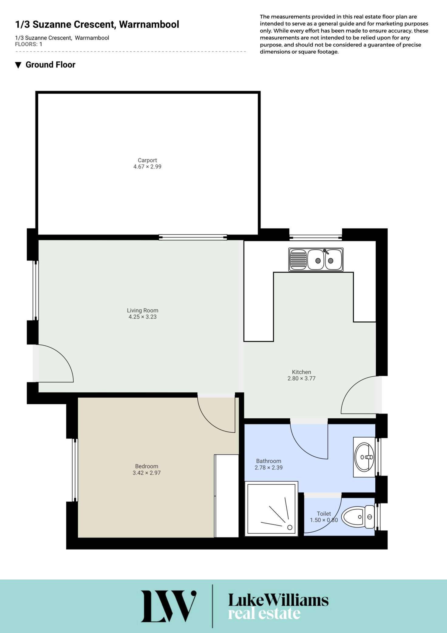 Floorplan of Homely unit listing, 1/3 Suzanne Crescent, Warrnambool VIC 3280
