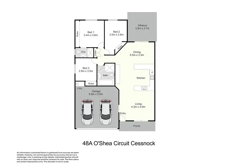 Floorplan of Homely townhouse listing, 48a O'Shea Circuit, Cessnock NSW 2325