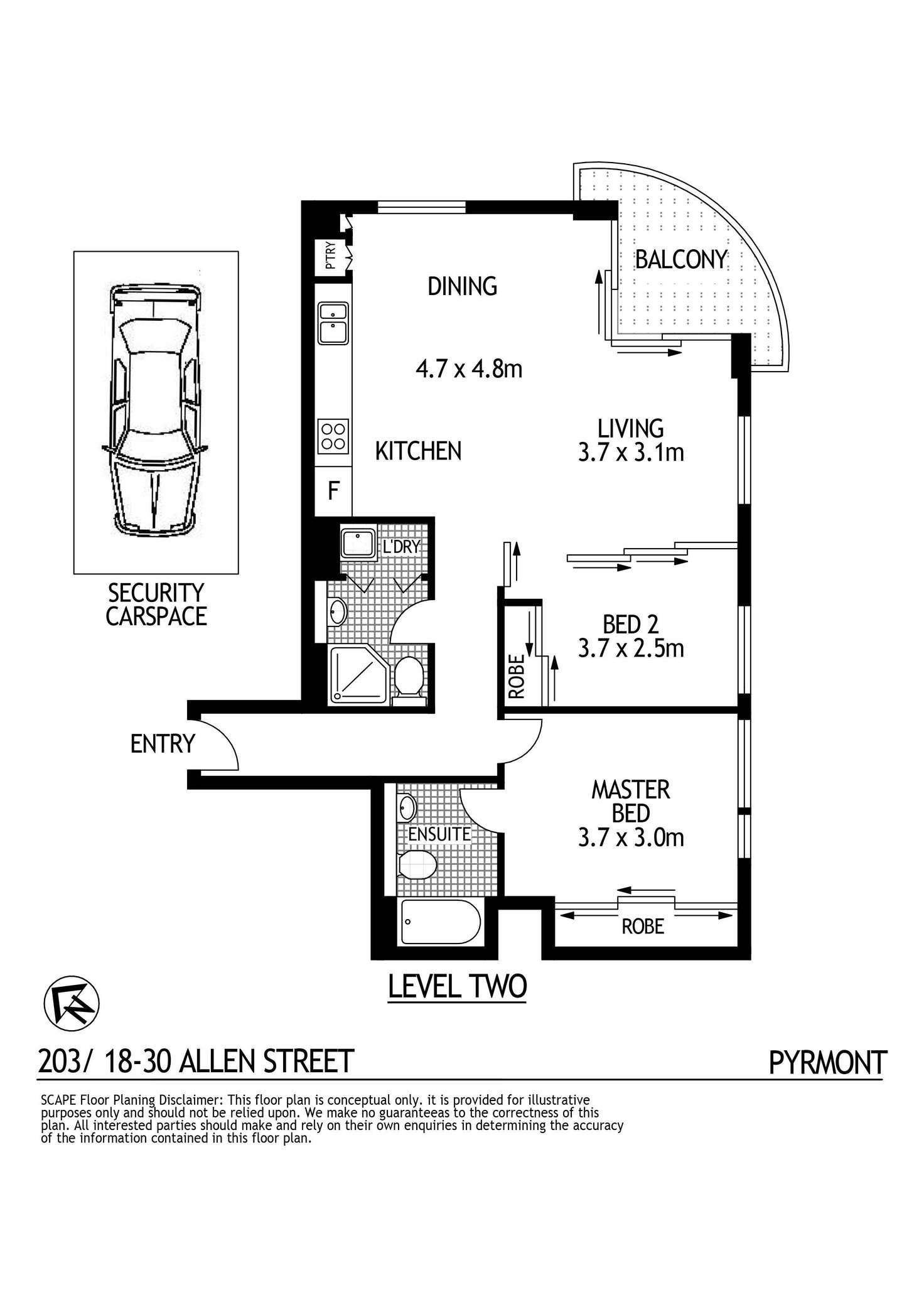 Floorplan of Homely apartment listing, 203/18-20 Allen Street, Pyrmont NSW 2009