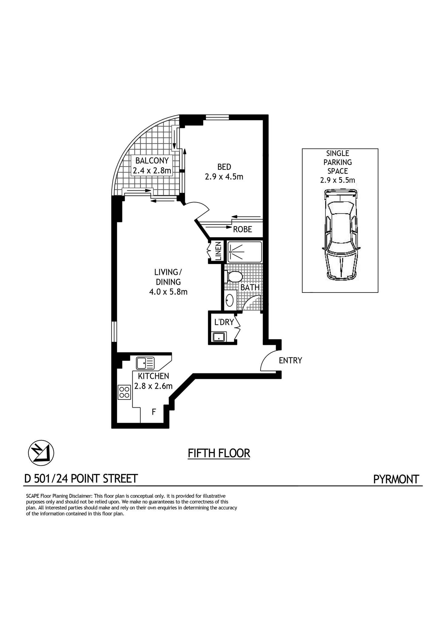 Floorplan of Homely apartment listing, D501/24 Point Street, Pyrmont NSW 2009