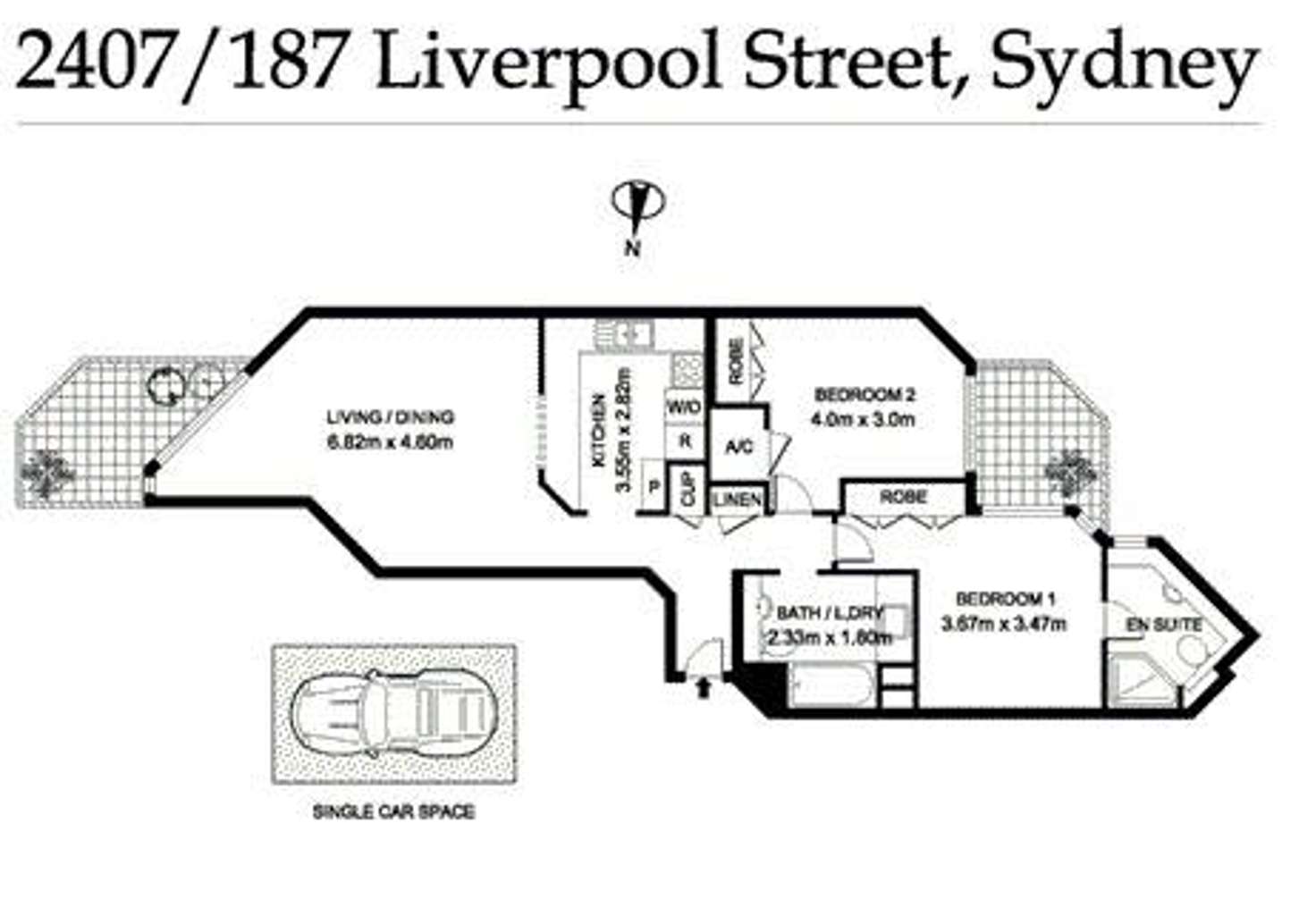 Floorplan of Homely apartment listing, 2407/187 Liverpool Street, Sydney NSW 2000