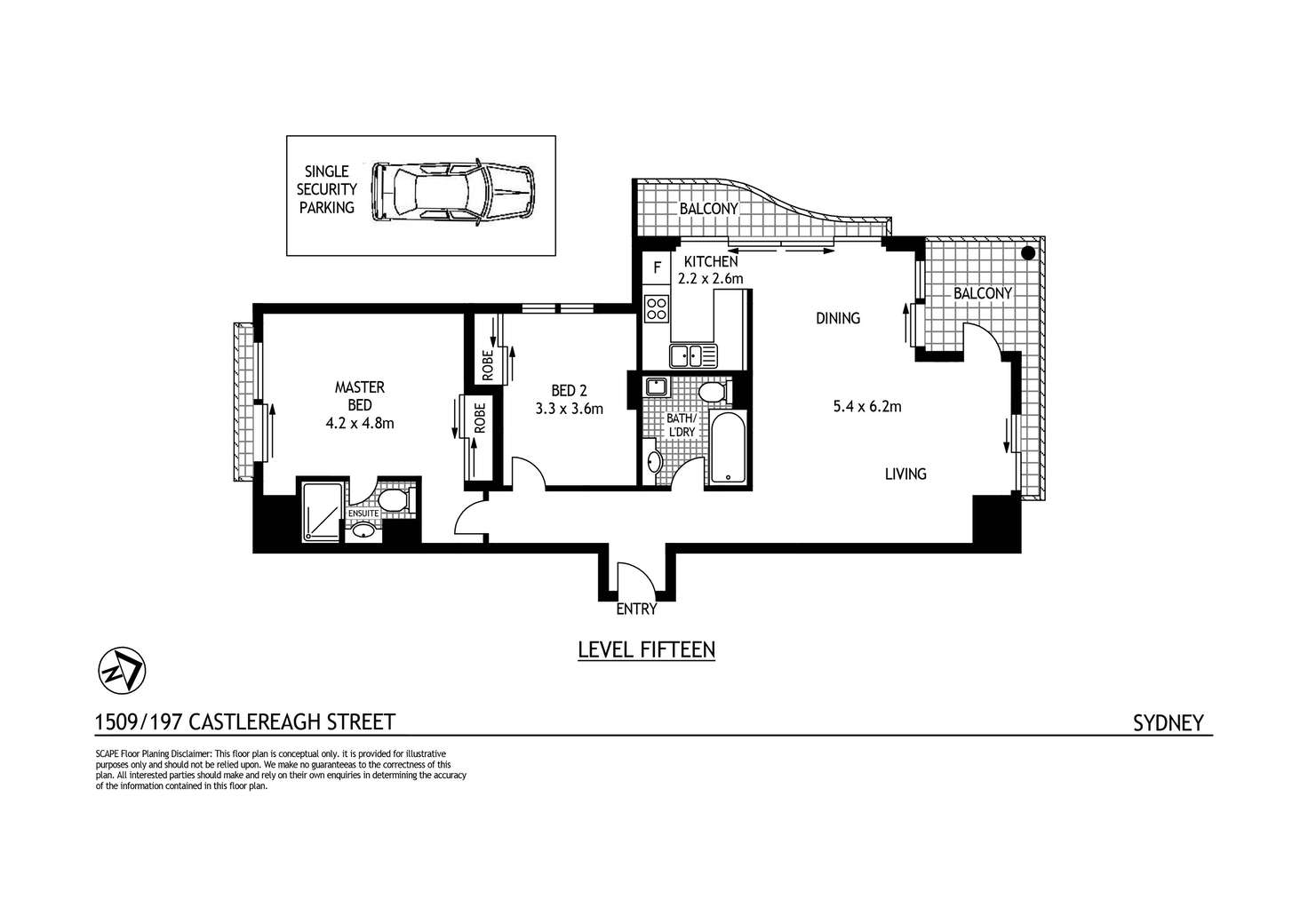 Floorplan of Homely apartment listing, 1509/199 Castlereagh Street, Sydney NSW 2000