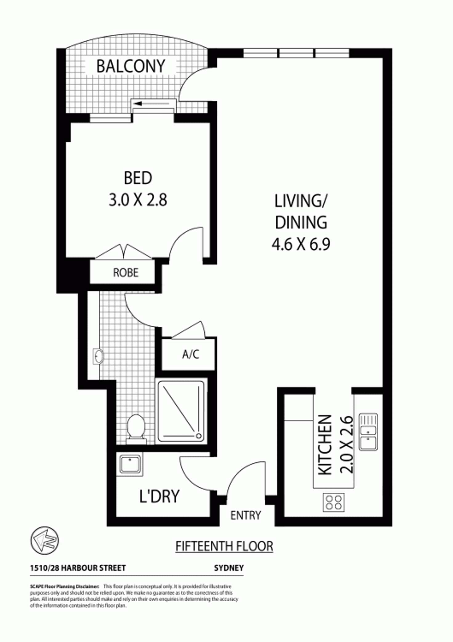 Floorplan of Homely apartment listing, 1510/28 Harbour Street, Sydney NSW 2000