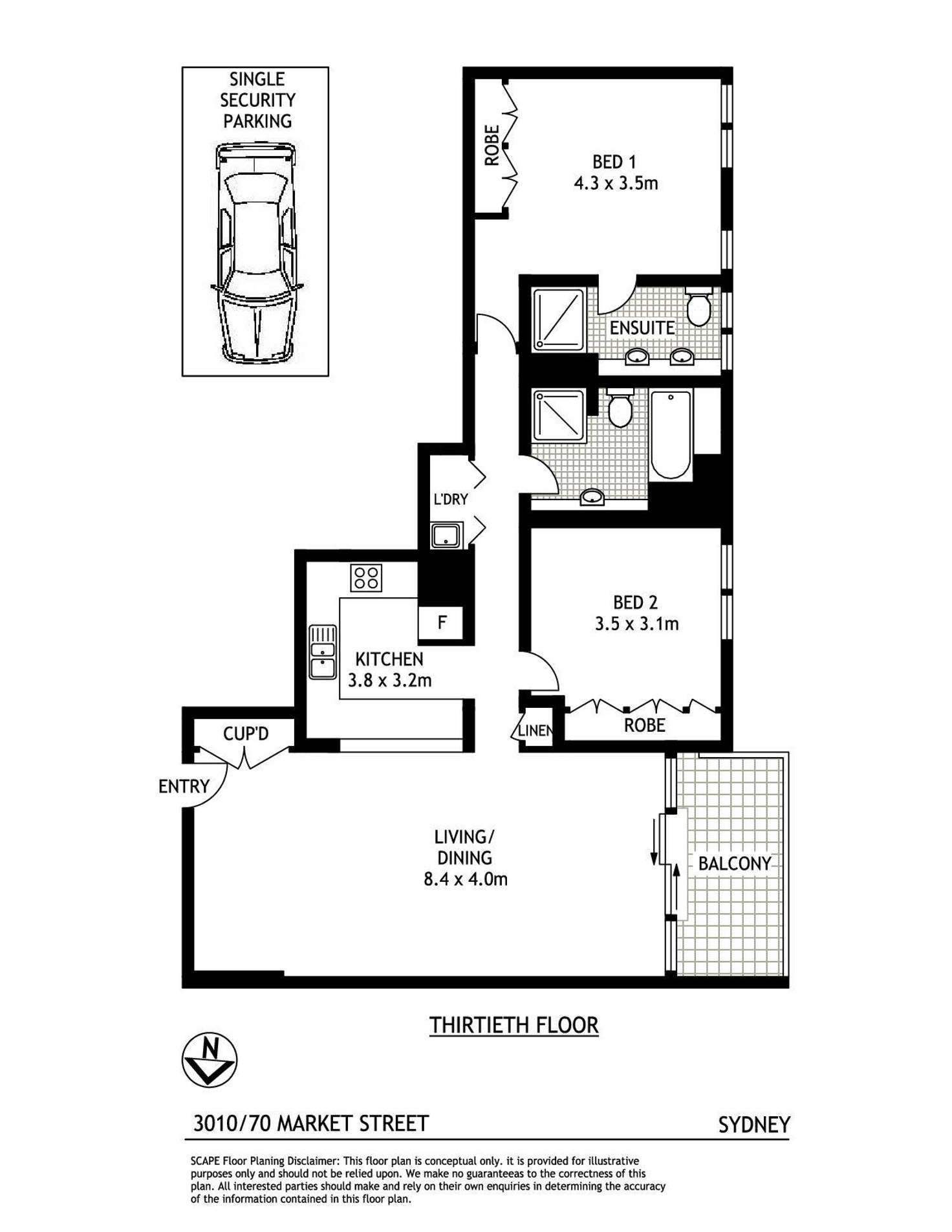 Floorplan of Homely apartment listing, 3010/70 Market Street, Sydney NSW 2000
