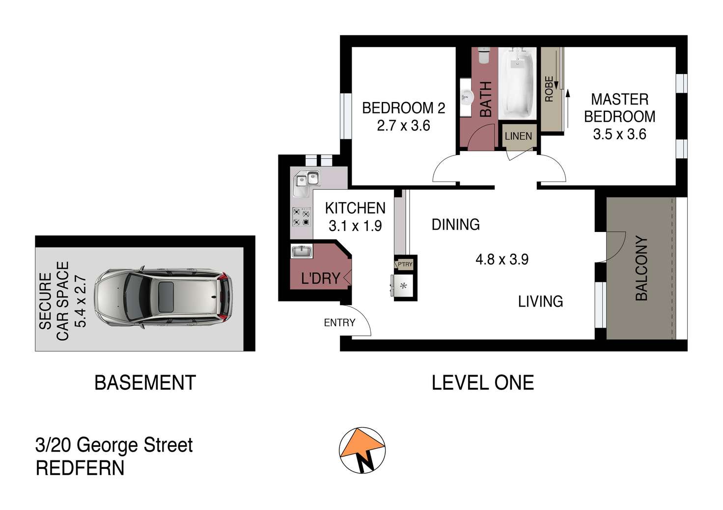 Floorplan of Homely apartment listing, 3/20 George Street, Redfern NSW 2016