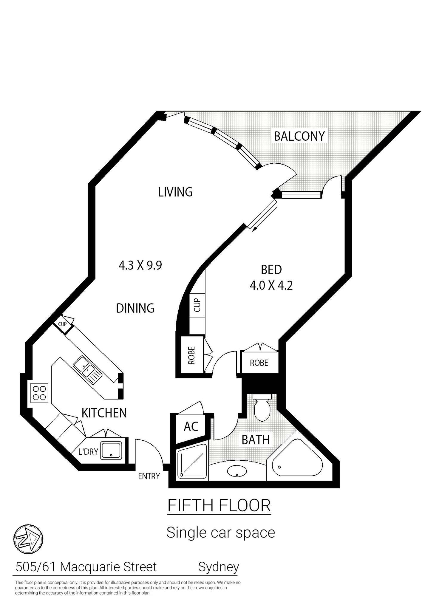 Floorplan of Homely apartment listing, 505/61 Macquarie Street, Sydney NSW 2000