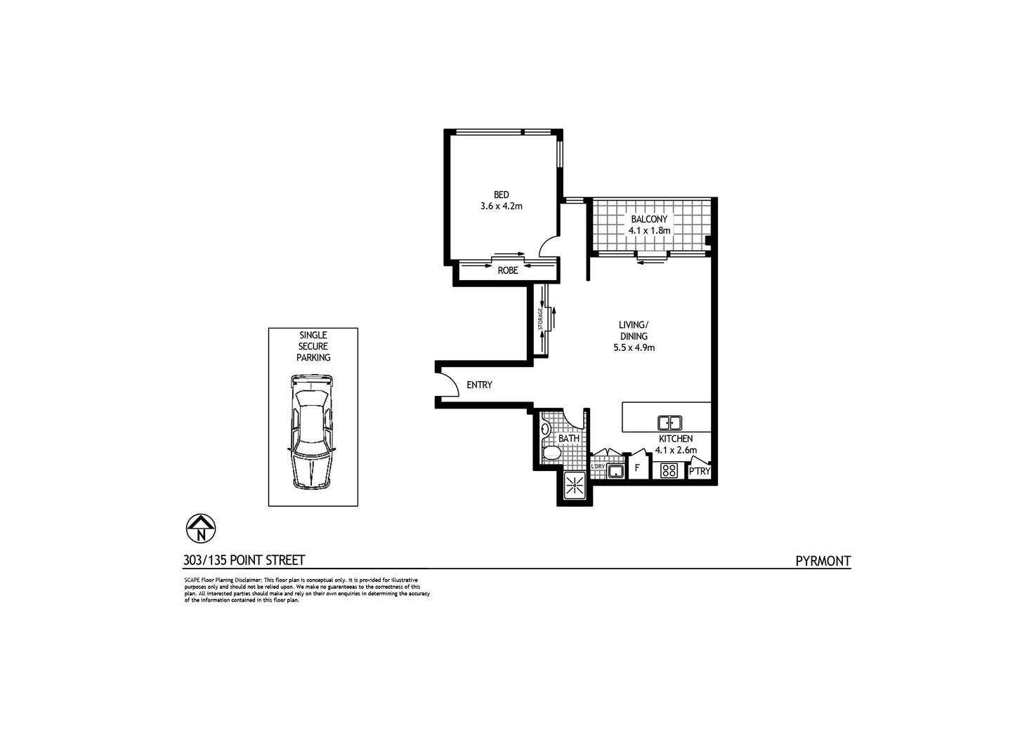 Floorplan of Homely apartment listing, 303/135 Point Street, Pyrmont NSW 2009