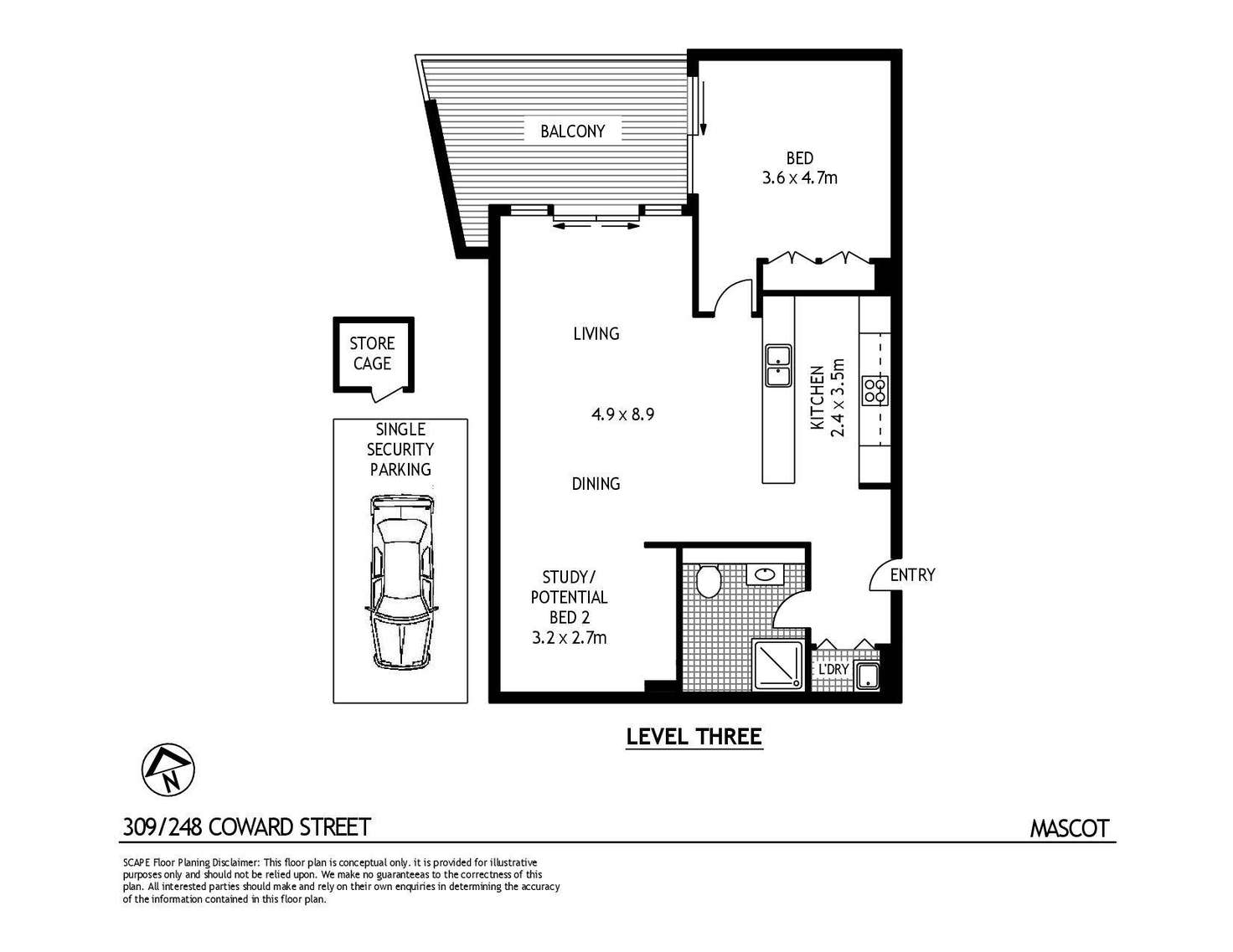 Floorplan of Homely apartment listing, 309/248 Coward Street, Mascot NSW 2020