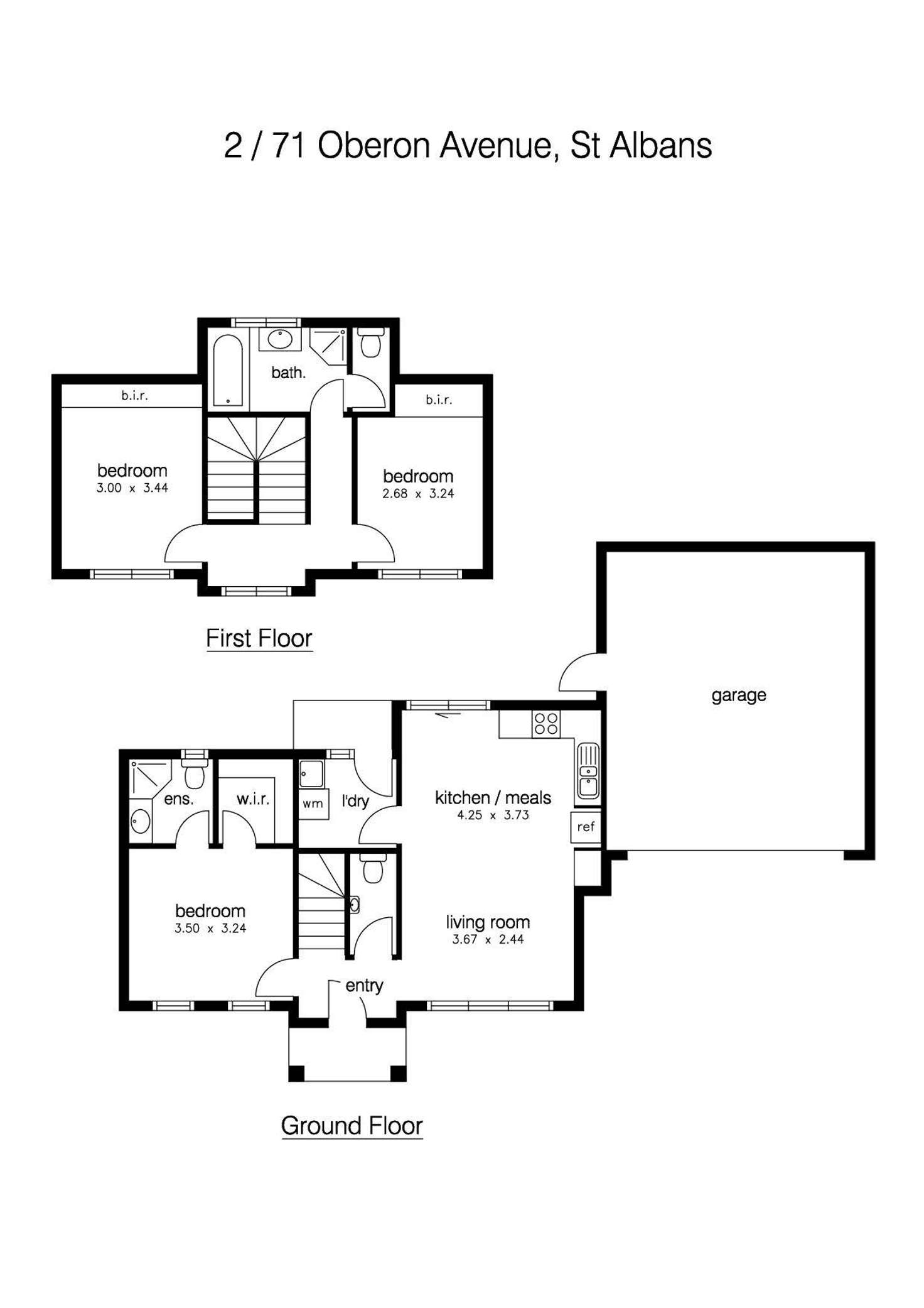 Floorplan of Homely townhouse listing, 2/71 Oberon Avenue, St Albans VIC 3021