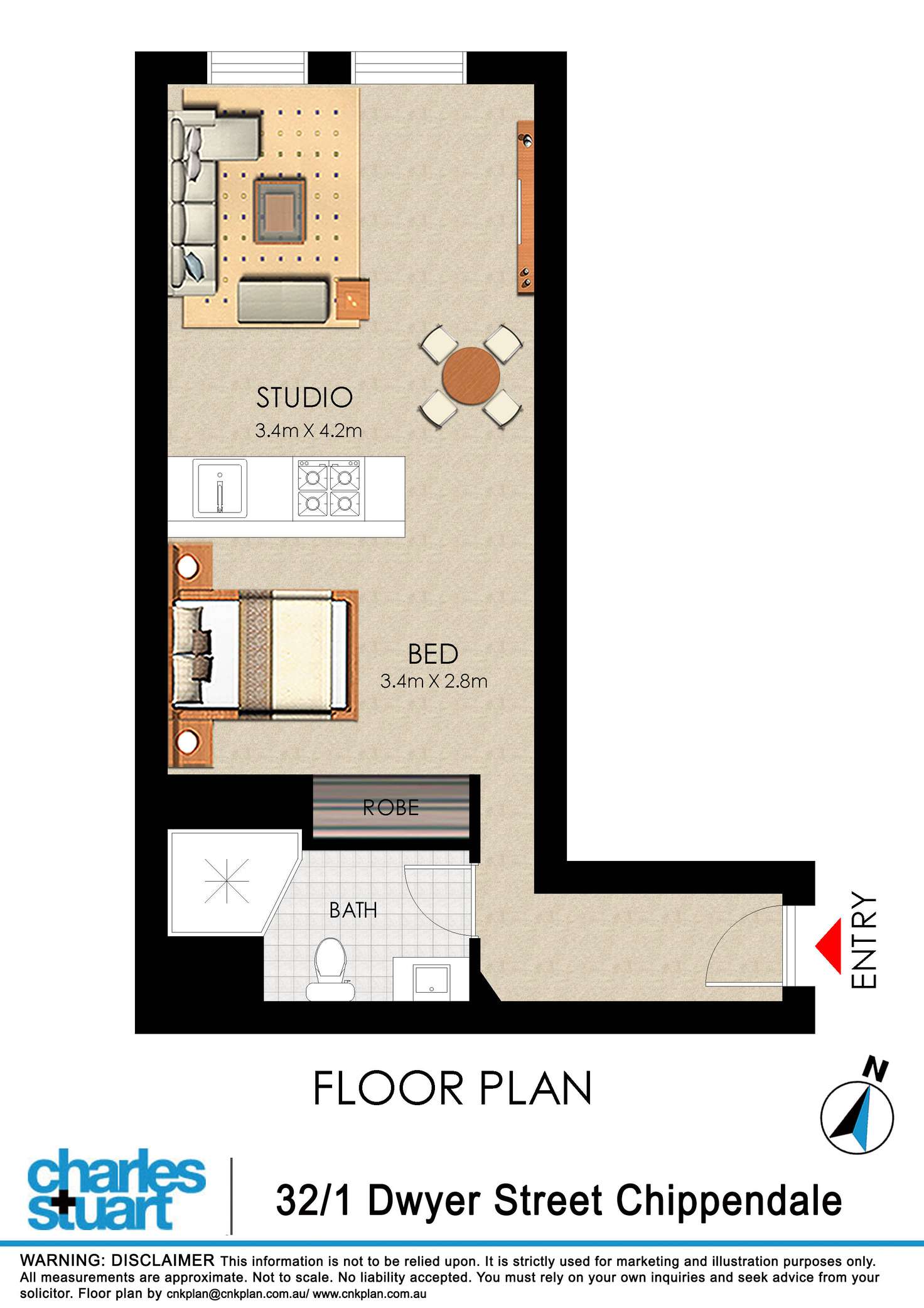 Floorplan of Homely studio listing, 32/1 Dwyer Street, Chippendale NSW 2008