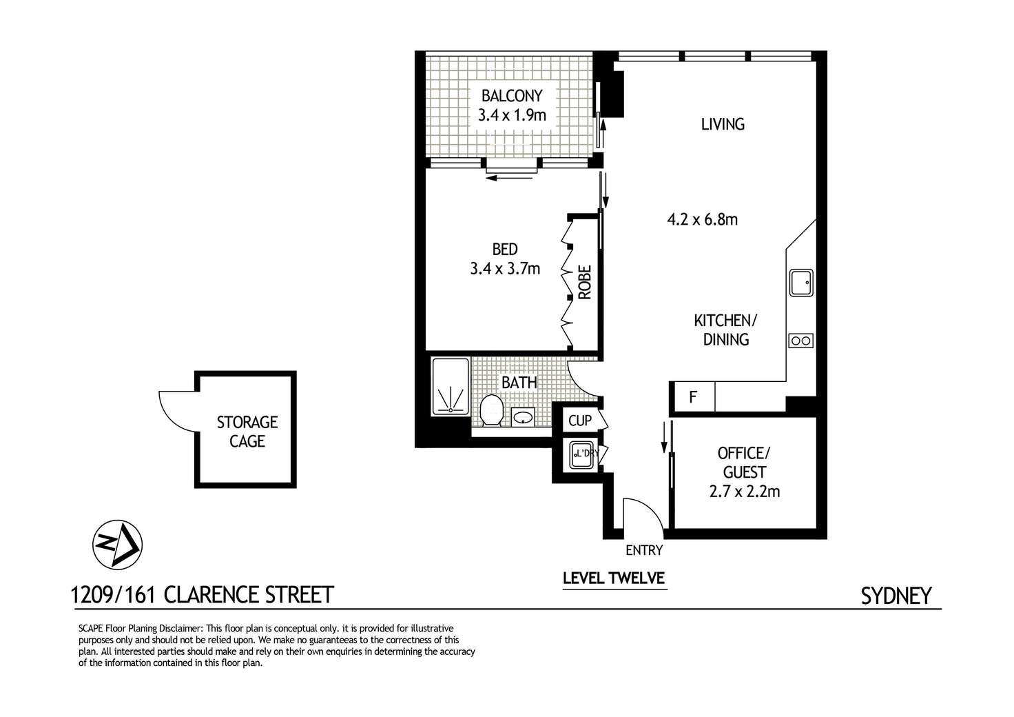 Floorplan of Homely apartment listing, 1209/161 Clarence Street, Sydney NSW 2000