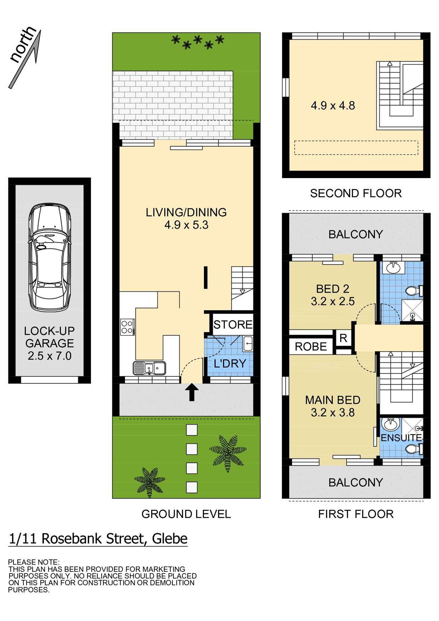 Floorplan of Homely townhouse listing, 1/11 Rosebank Street, Glebe NSW 2037