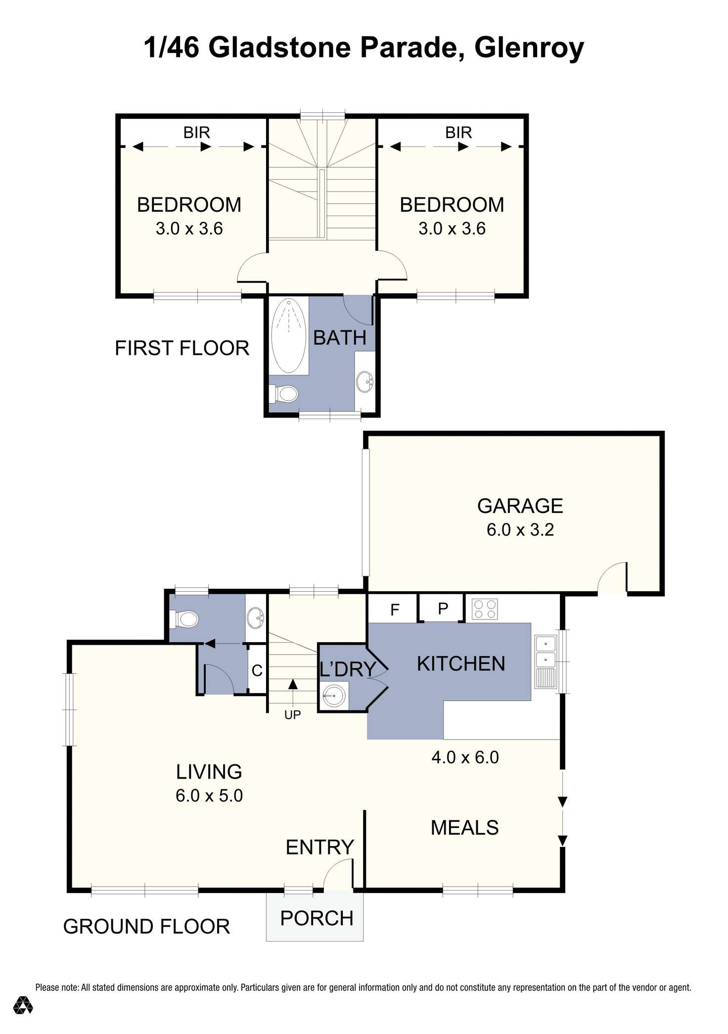 Floorplan of Homely townhouse listing, 1/46 Gladstone Parade, Glenroy VIC 3046