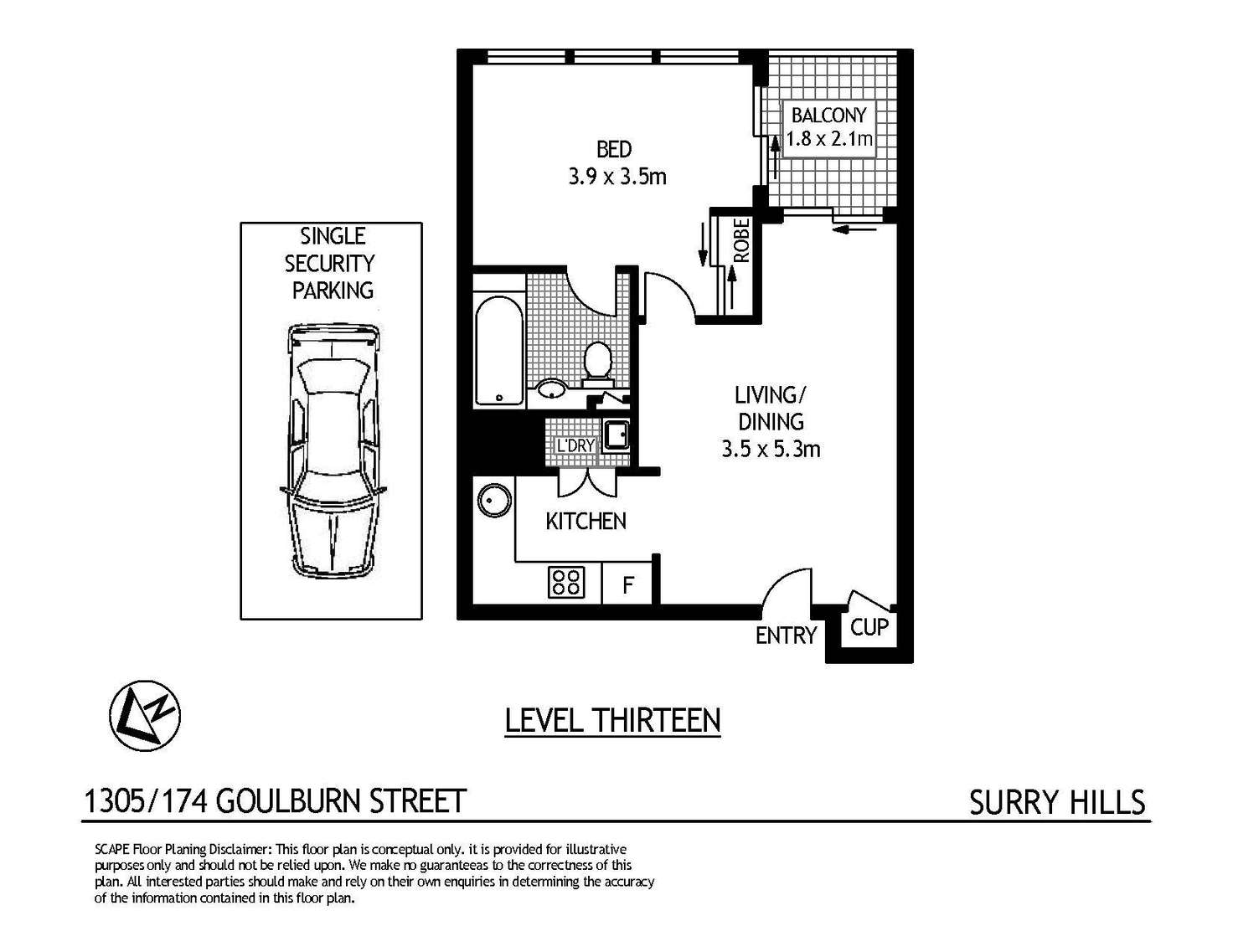 Floorplan of Homely apartment listing, 1305/174 Goulburn Street, Surry Hills NSW 2010