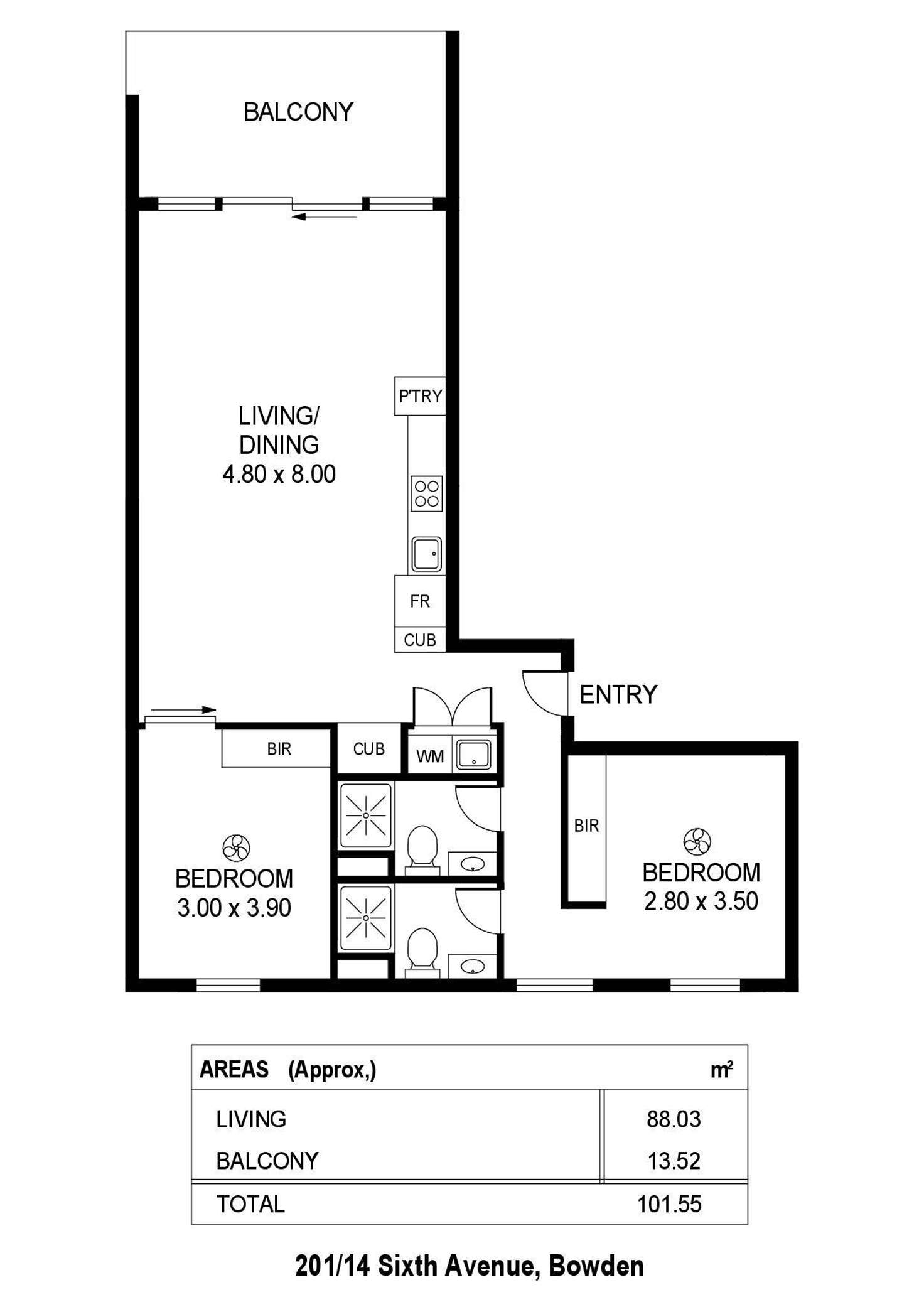 Floorplan of Homely apartment listing, 201/14 Sixth Street, Bowden SA 5007