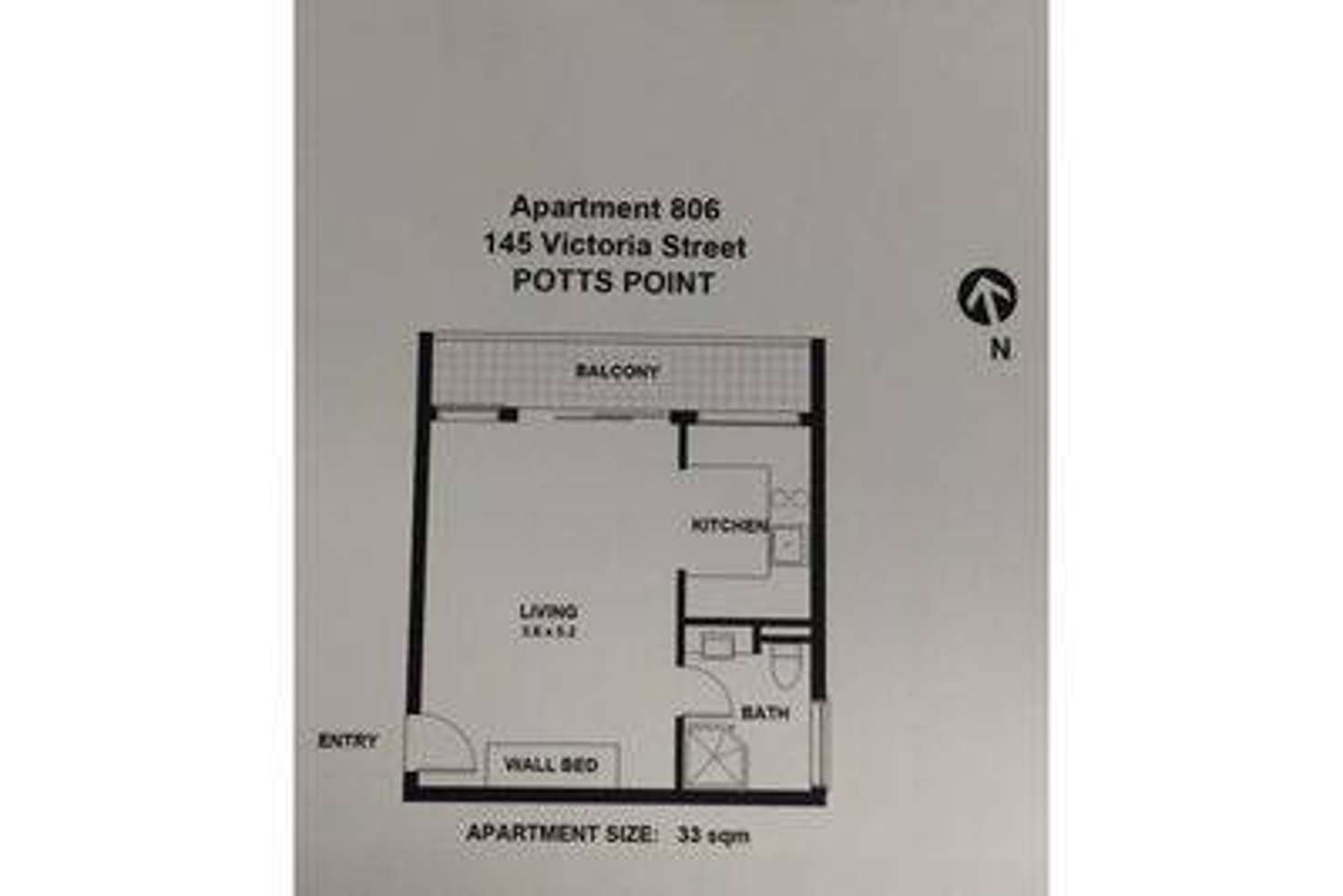 Floorplan of Homely studio listing, 806/145 Victoria Street, Potts Point NSW 2011