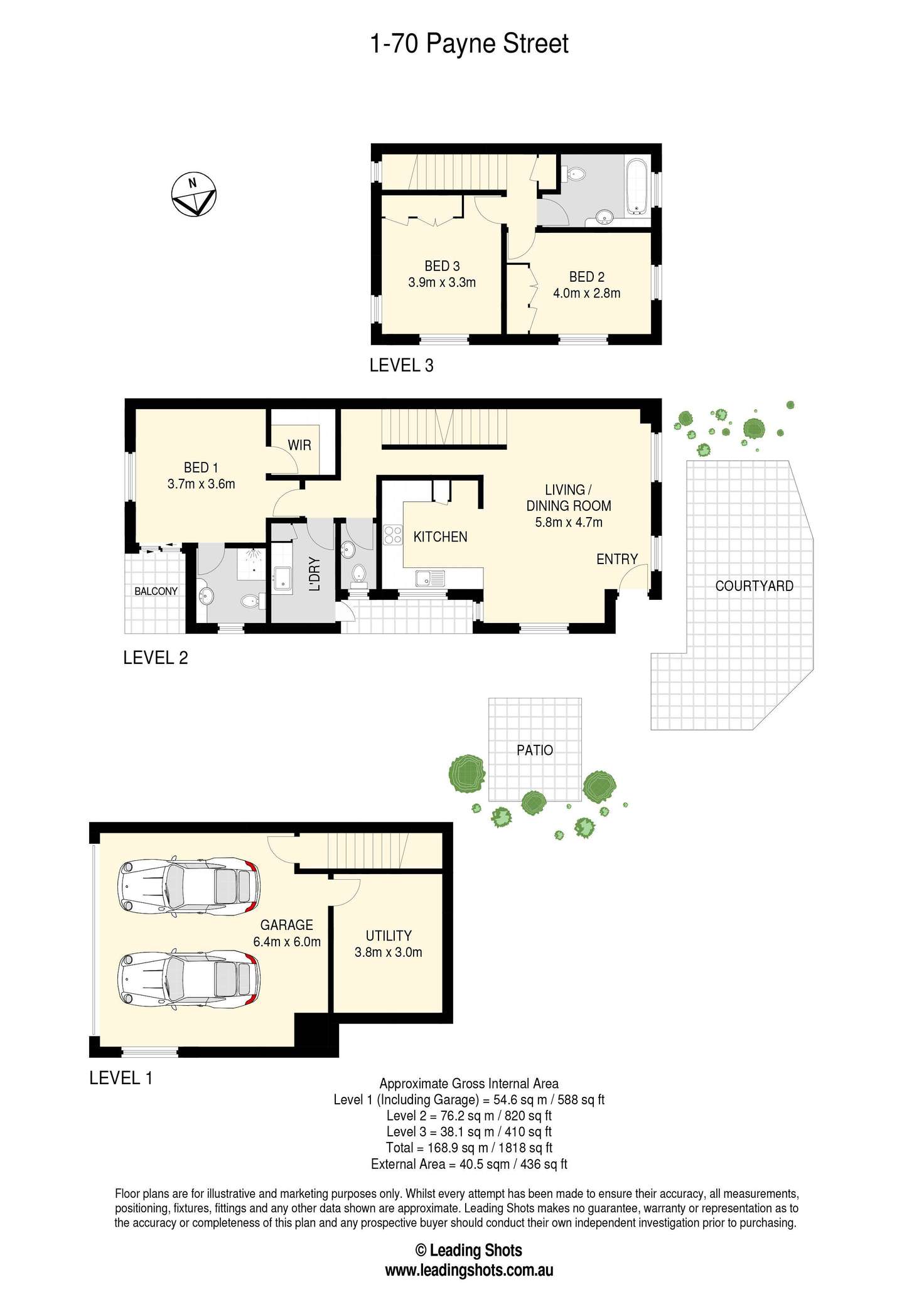 Floorplan of Homely townhouse listing, 1/70 Payne Street, Indooroopilly QLD 4068