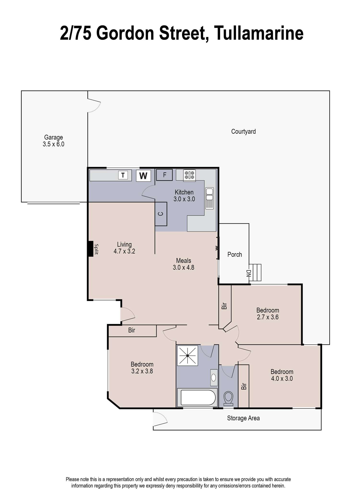 Floorplan of Homely unit listing, 2/75 Gordon Street, Tullamarine VIC 3043