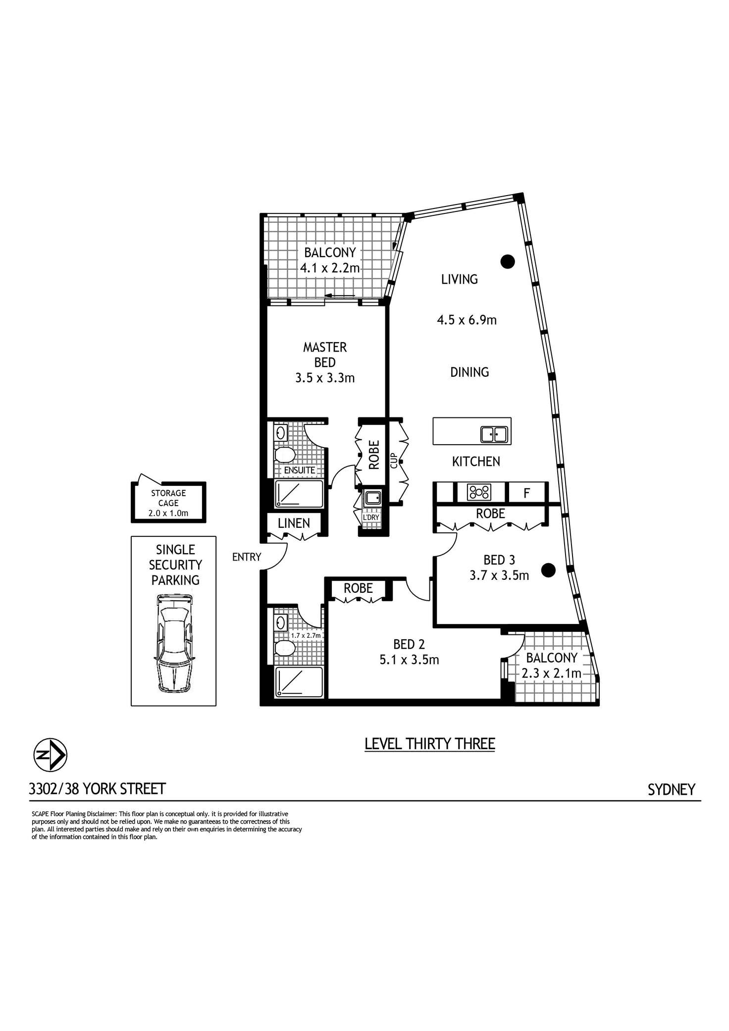 Floorplan of Homely apartment listing, 3302/38 York Street, Sydney NSW 2000