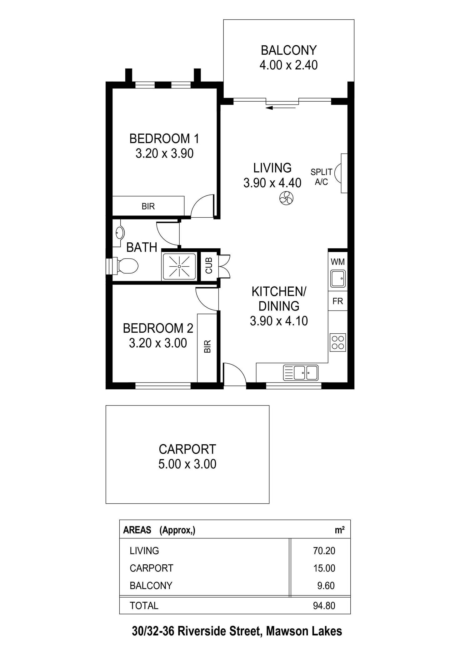 Floorplan of Homely unit listing, 30/32-36 Riverside Street, Mawson Lakes SA 5095