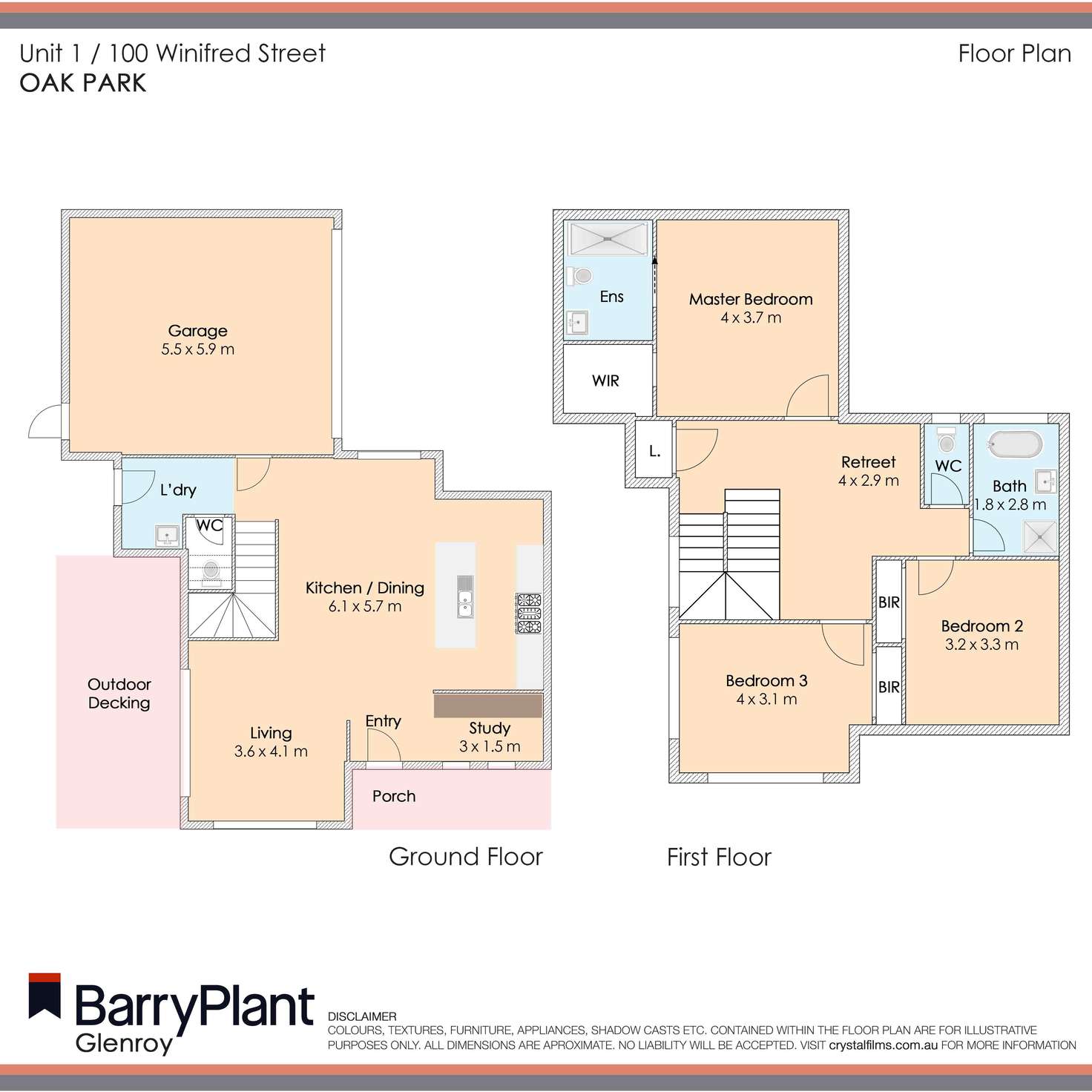 Floorplan of Homely townhouse listing, 1/100 Winifred Street, Oak Park VIC 3046