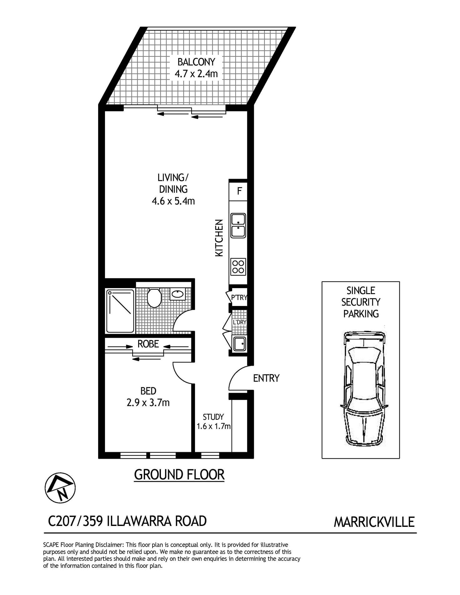 Floorplan of Homely apartment listing, C207/359 Illawarra Road, Marrickville NSW 2204