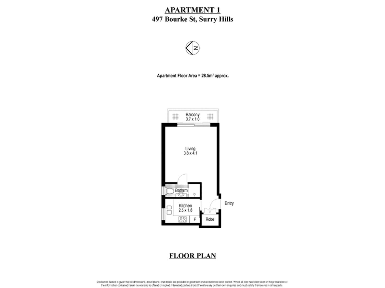 Floorplan of Homely studio listing, 1/495 Bourke Street, Surry Hills NSW 2010