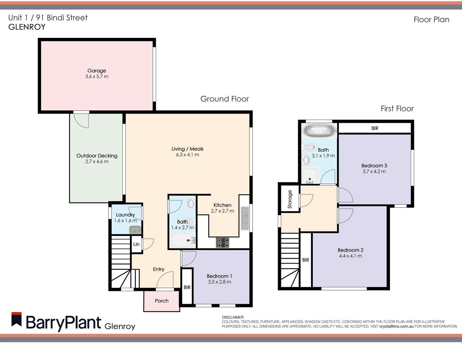 Floorplan of Homely townhouse listing, 1/91 Bindi Street, Glenroy VIC 3046