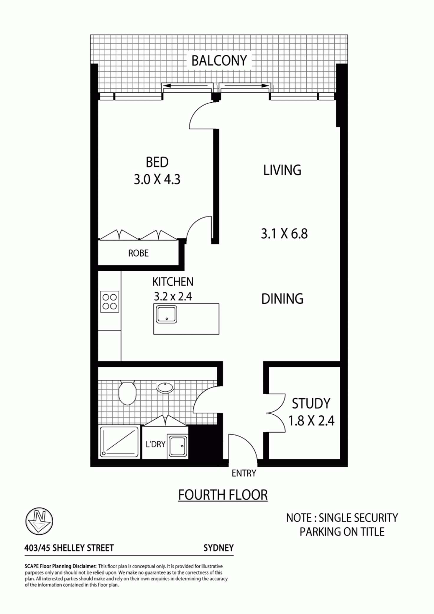 Floorplan of Homely apartment listing, 403/45 Shelley Street, Sydney NSW 2000