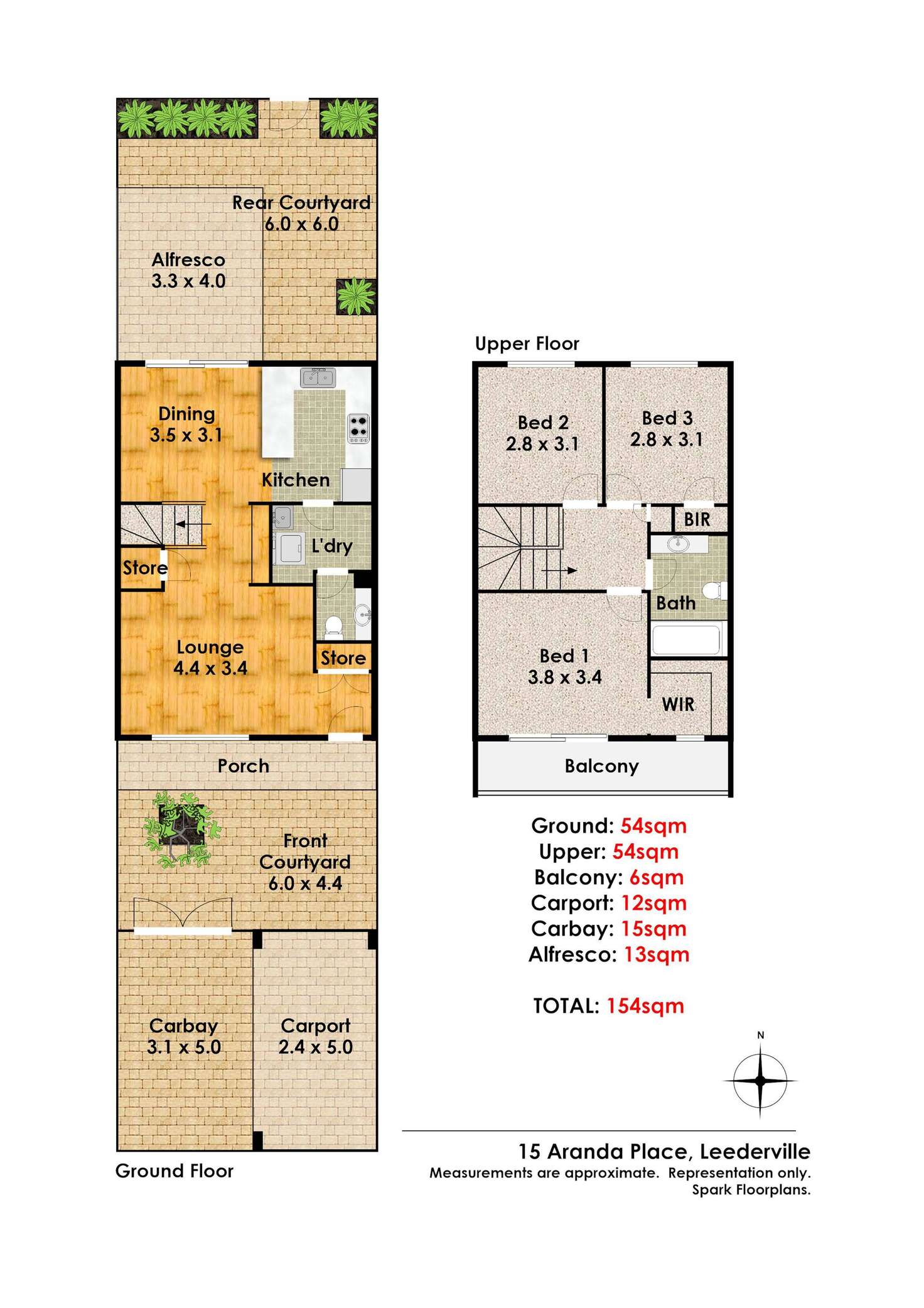 Floorplan of Homely townhouse listing, 15 Aranda Place, Leederville WA 6007