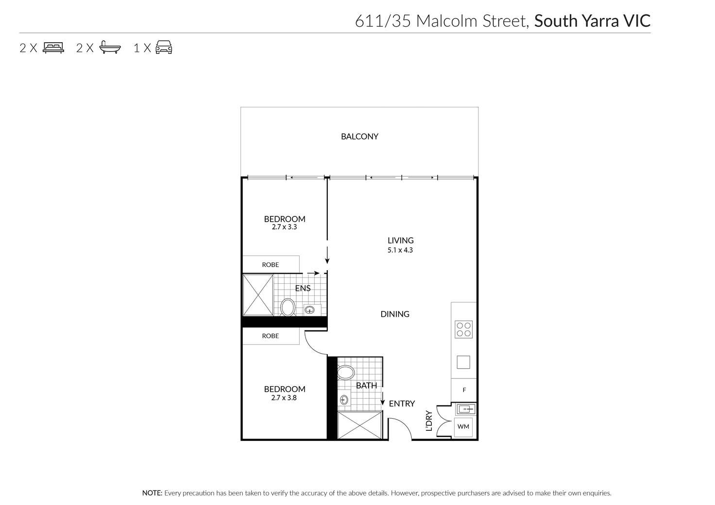 Floorplan of Homely apartment listing, 611/35 Malcolm Street, South Yarra VIC 3141