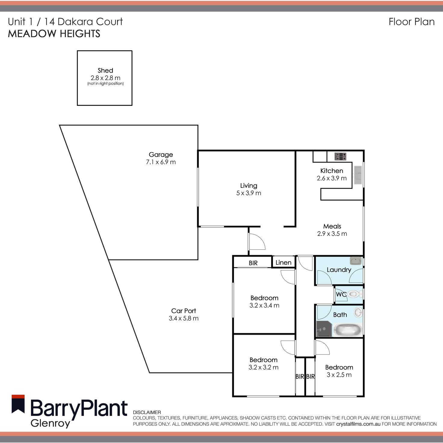 Floorplan of Homely unit listing, 1/14 Dakara Close, Meadow Heights VIC 3048