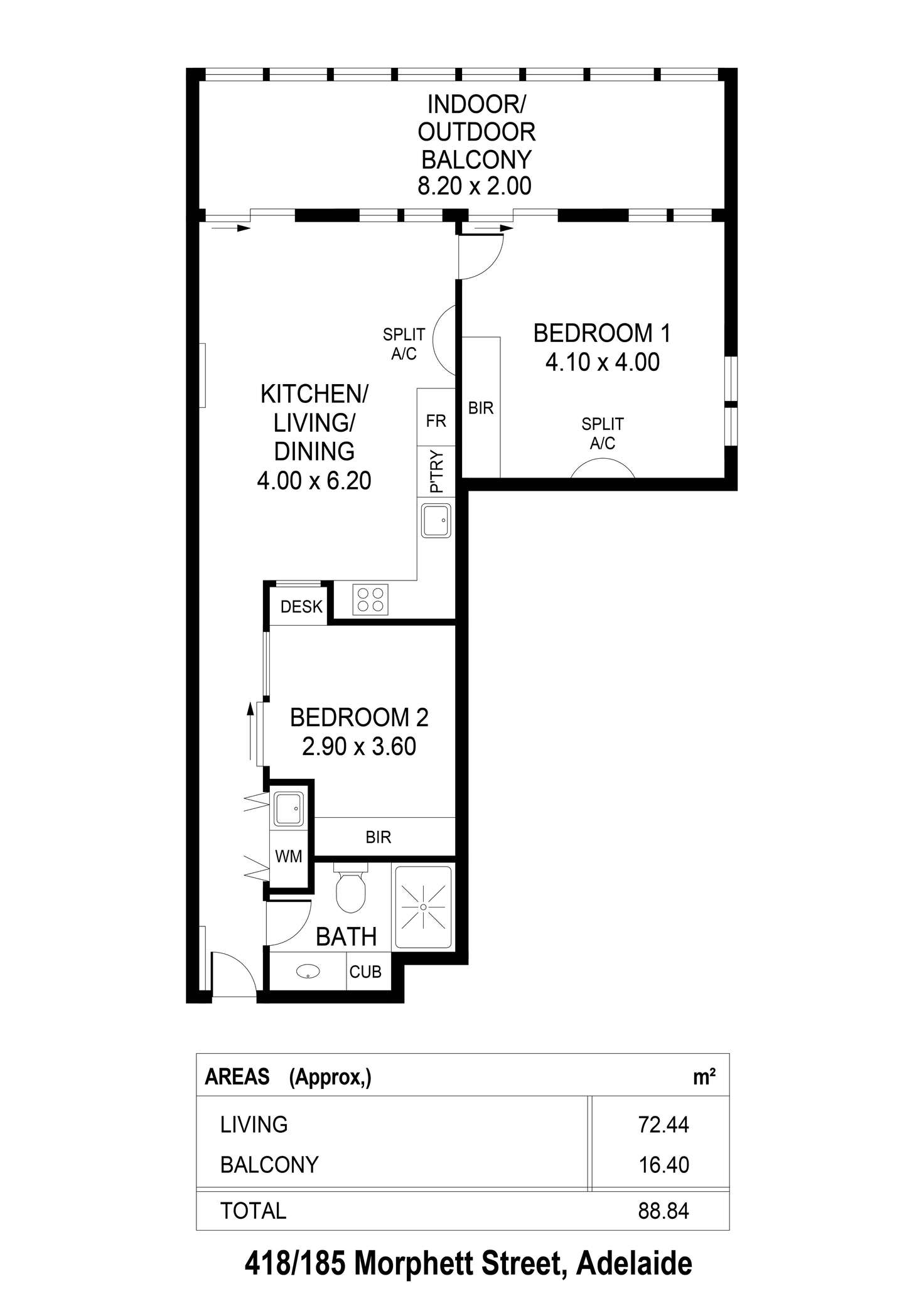 Floorplan of Homely apartment listing, 418/185 Morphett Street, Adelaide SA 5000