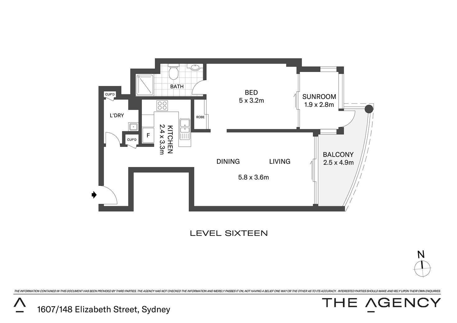 Floorplan of Homely apartment listing, 1607/148 Elizabeth Street, Sydney NSW 2000
