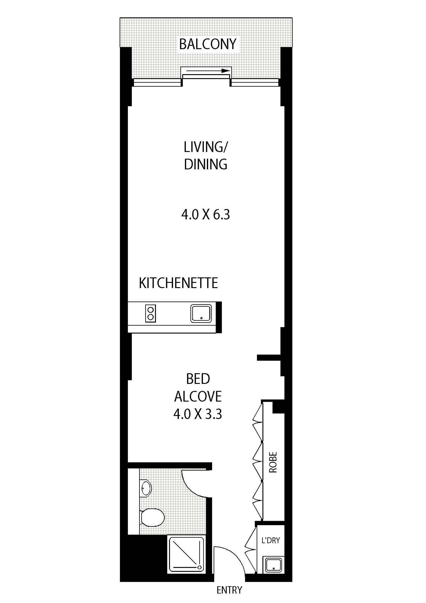 Floorplan of Homely studio listing, 609/45 Shelley Street, Sydney NSW 2000