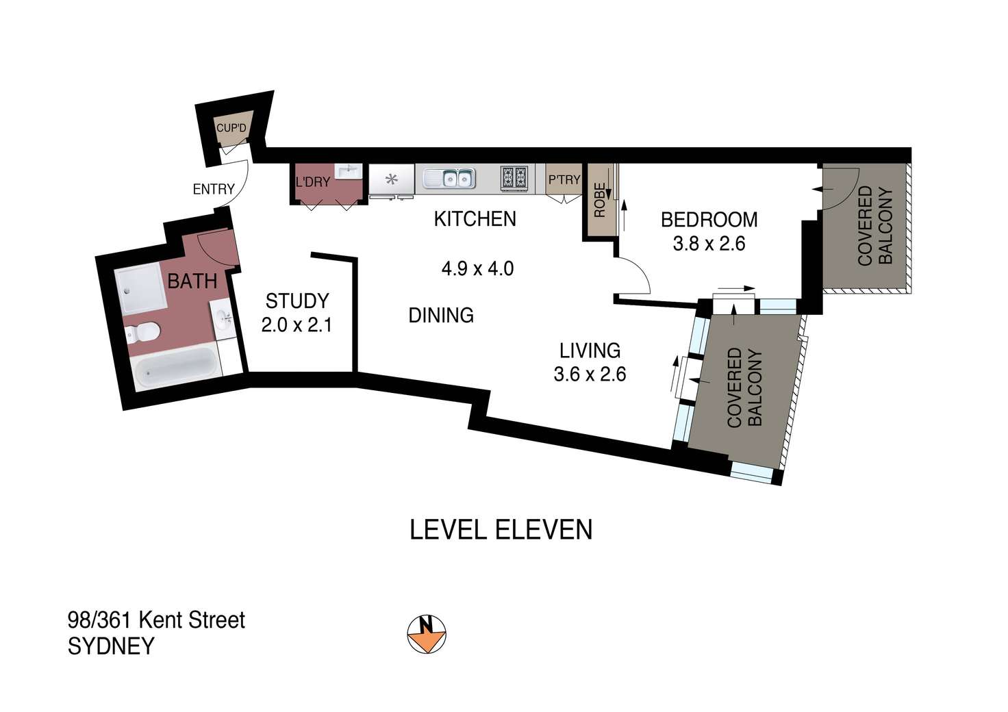 Floorplan of Homely apartment listing, 98/361-363 Kent Street, Sydney NSW 2000