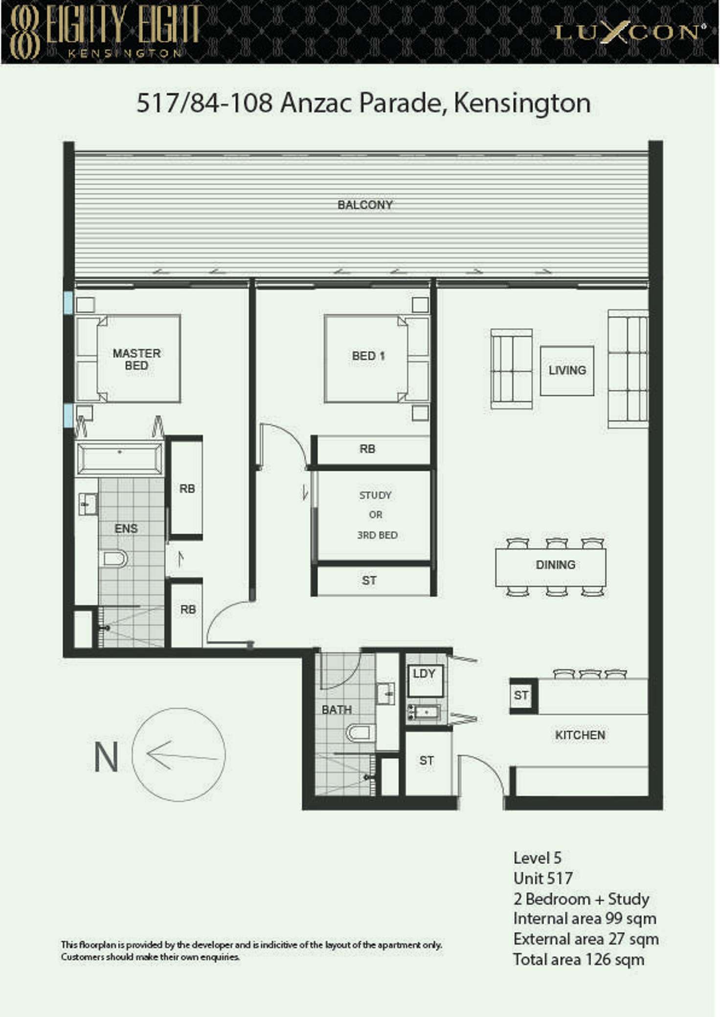 Floorplan of Homely apartment listing, 517/84-108 Anzac Parade, Kensington NSW 2033