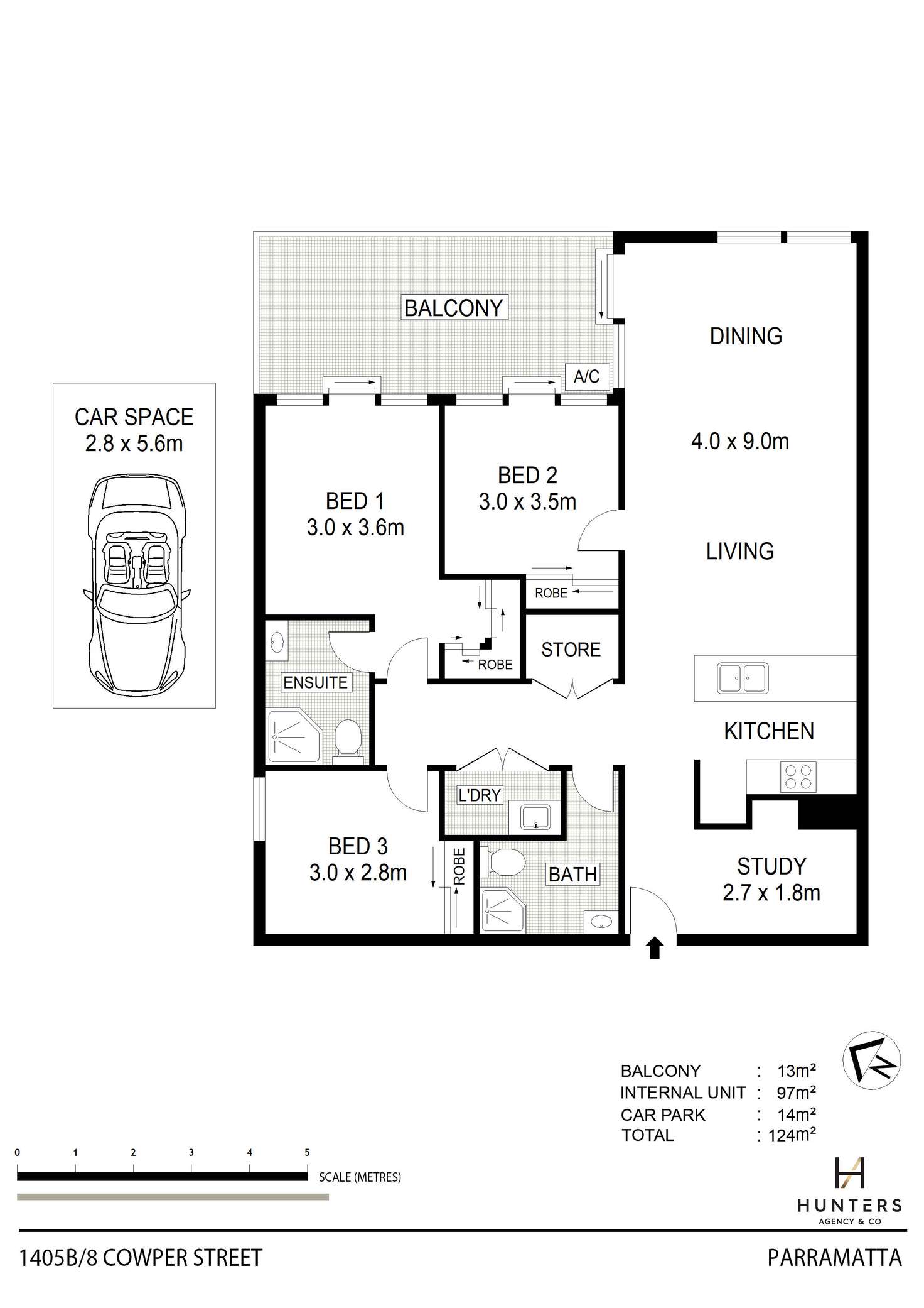Floorplan of Homely apartment listing, 1405B/8 Cowper Street, Parramatta NSW 2150