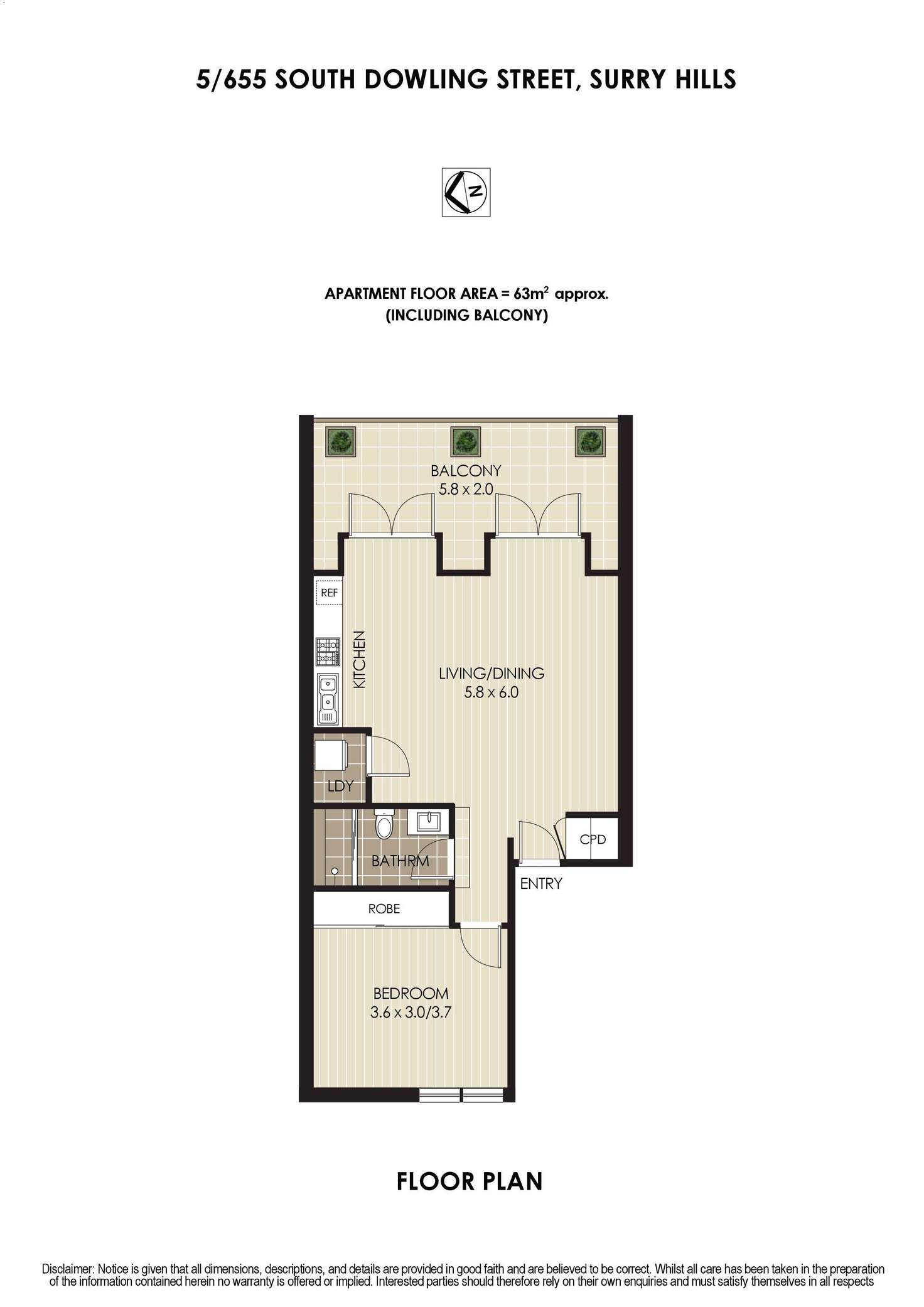 Floorplan of Homely apartment listing, 5/655 South Dowling Street, Surry Hills NSW 2010